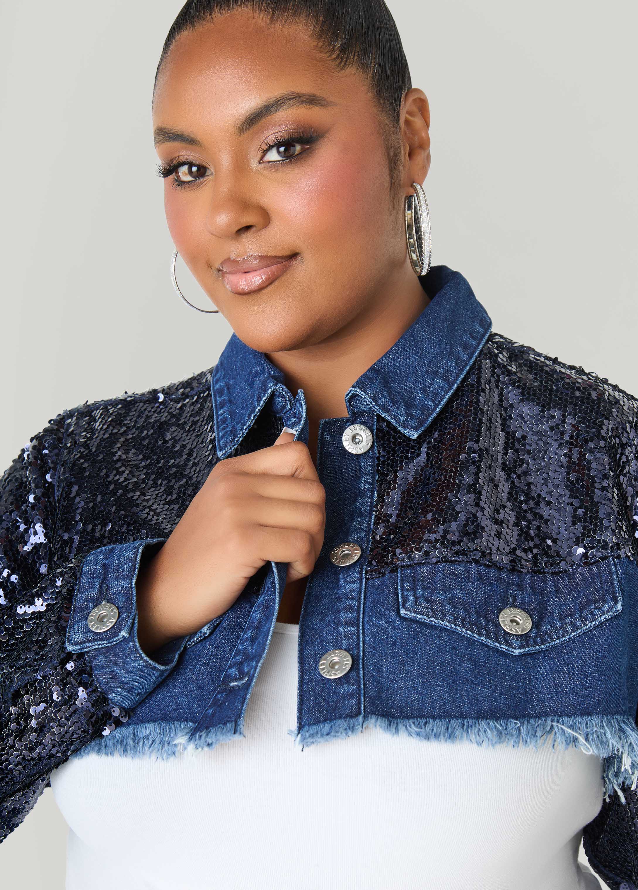 Sequined Cropped Denim Jacket - Image 3