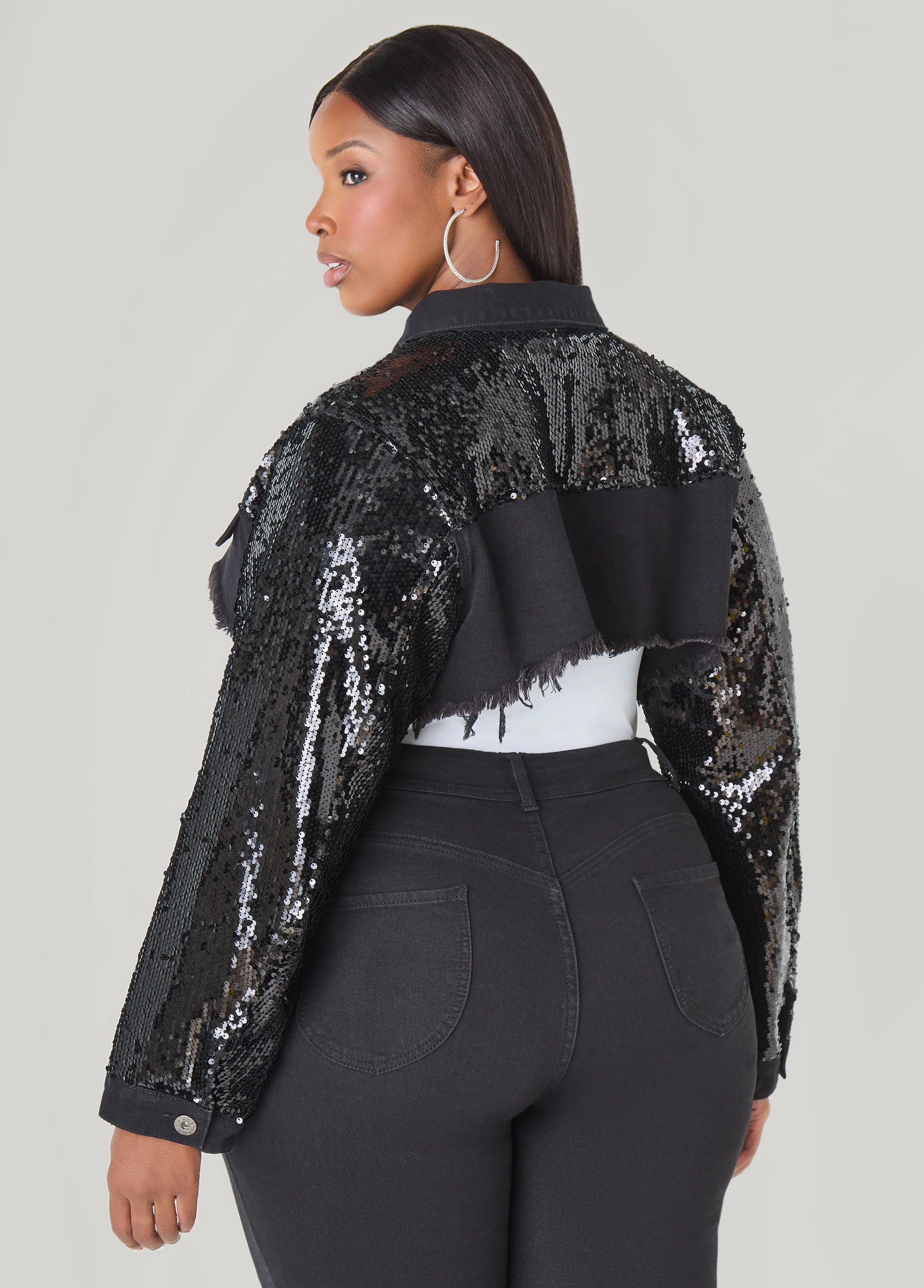 Sequined Cropped Denim Jacket - Image 6