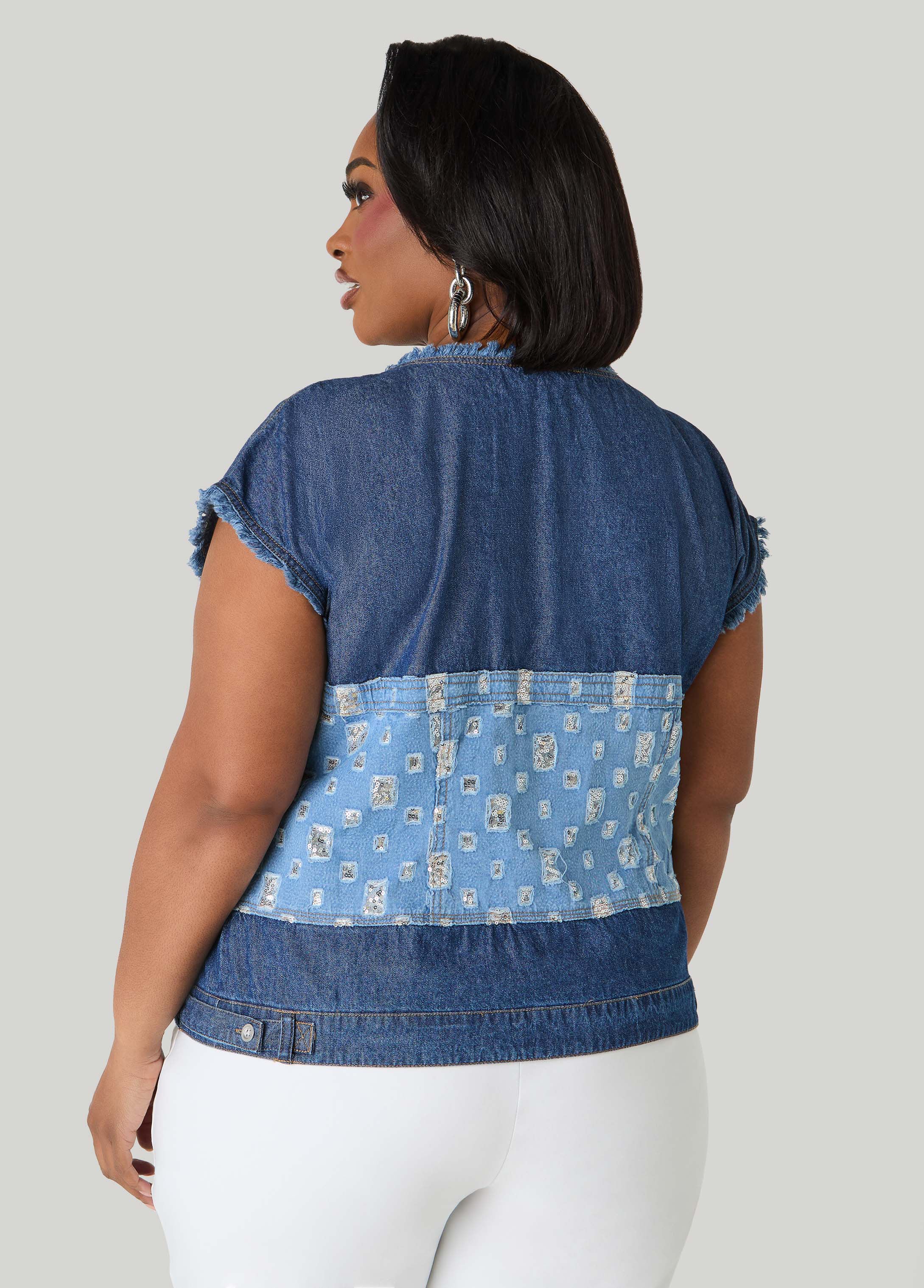 Distressed Embellished Denim Shirt - Image 2