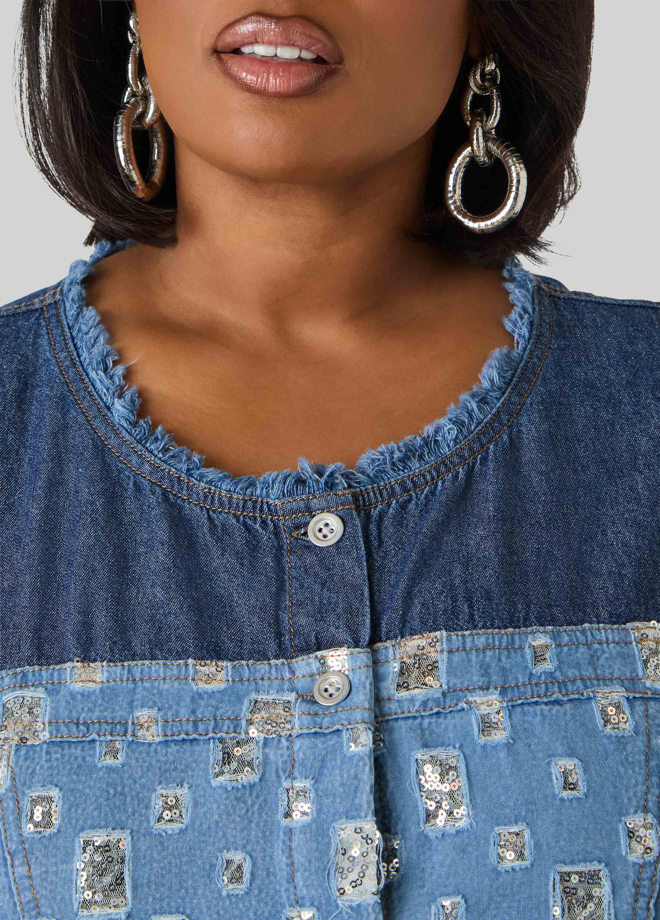 Distressed Embellished Denim Shirt - Image 4