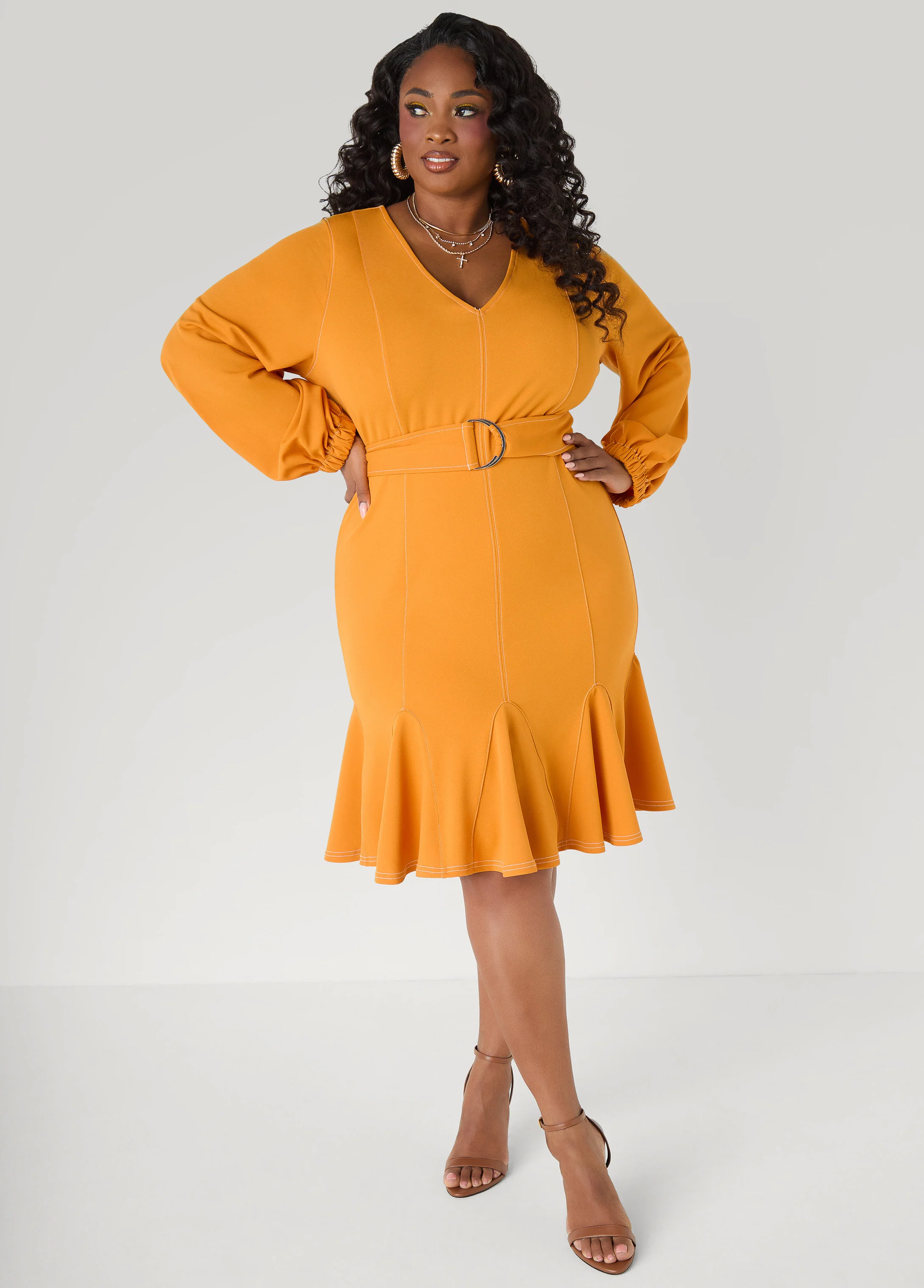 Flounced Seam Detailed Dress - Image 3
