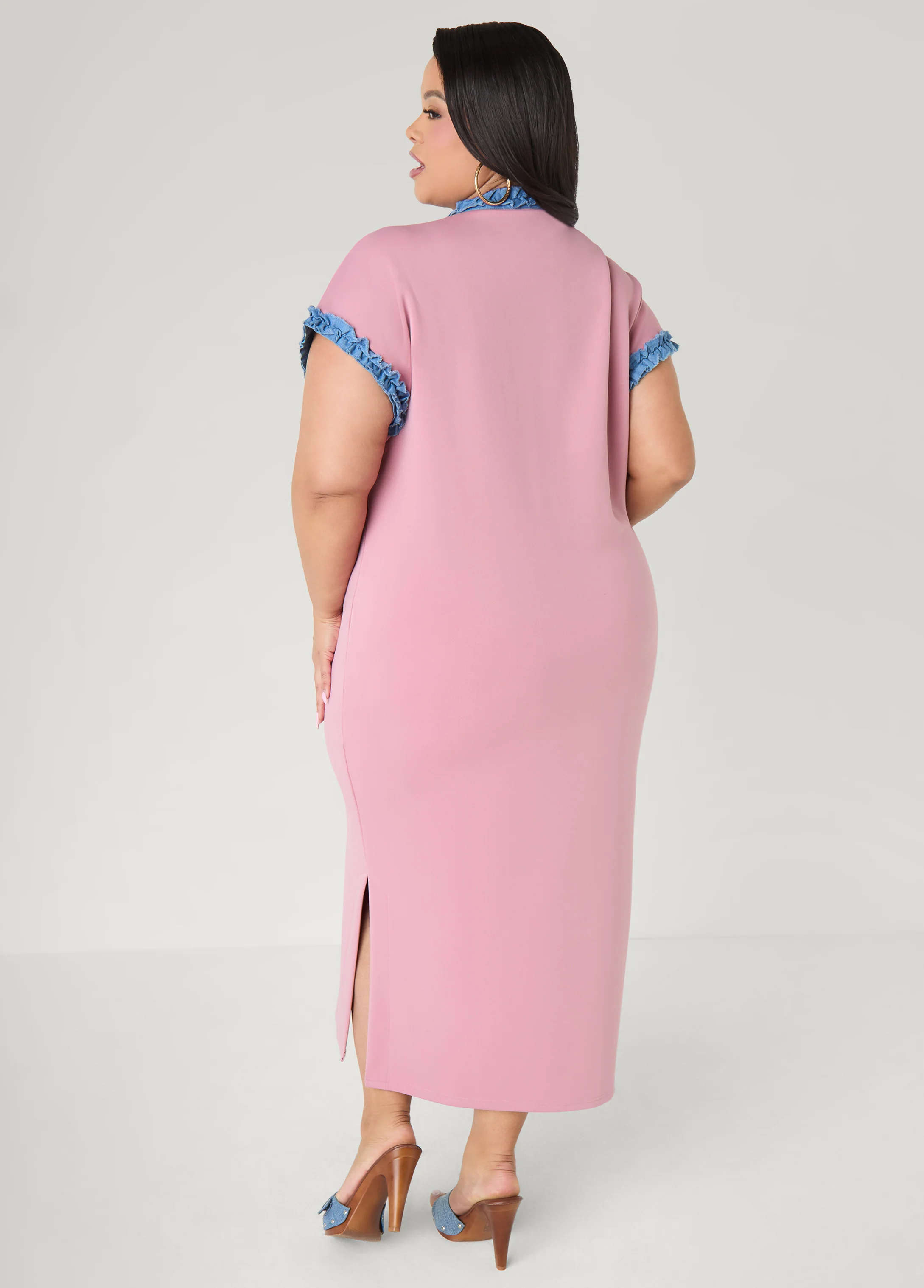 Denim Trimmed Bodycon Maxi Dress - Image 2