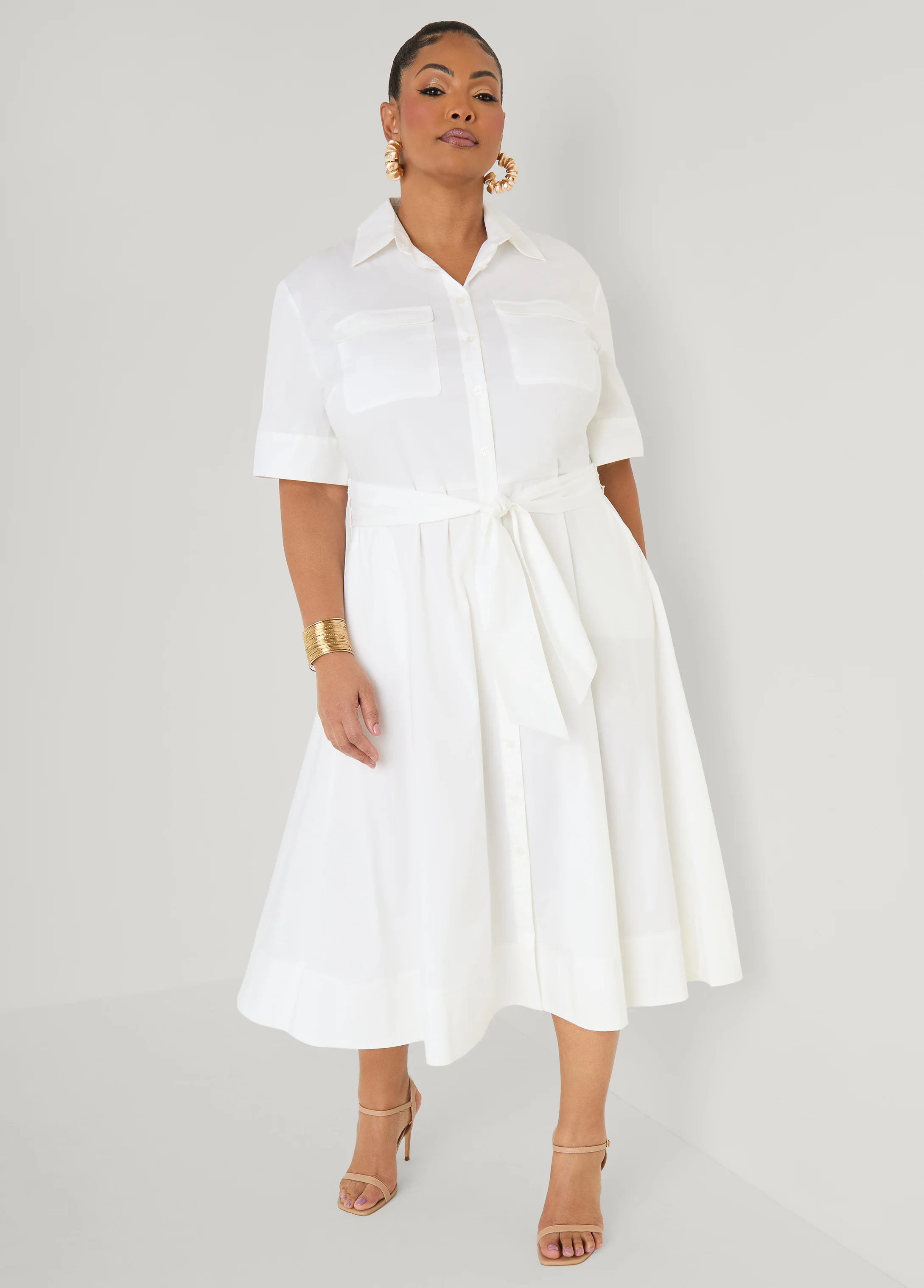 Cotton Blend A Line Shirtdress - Image 3