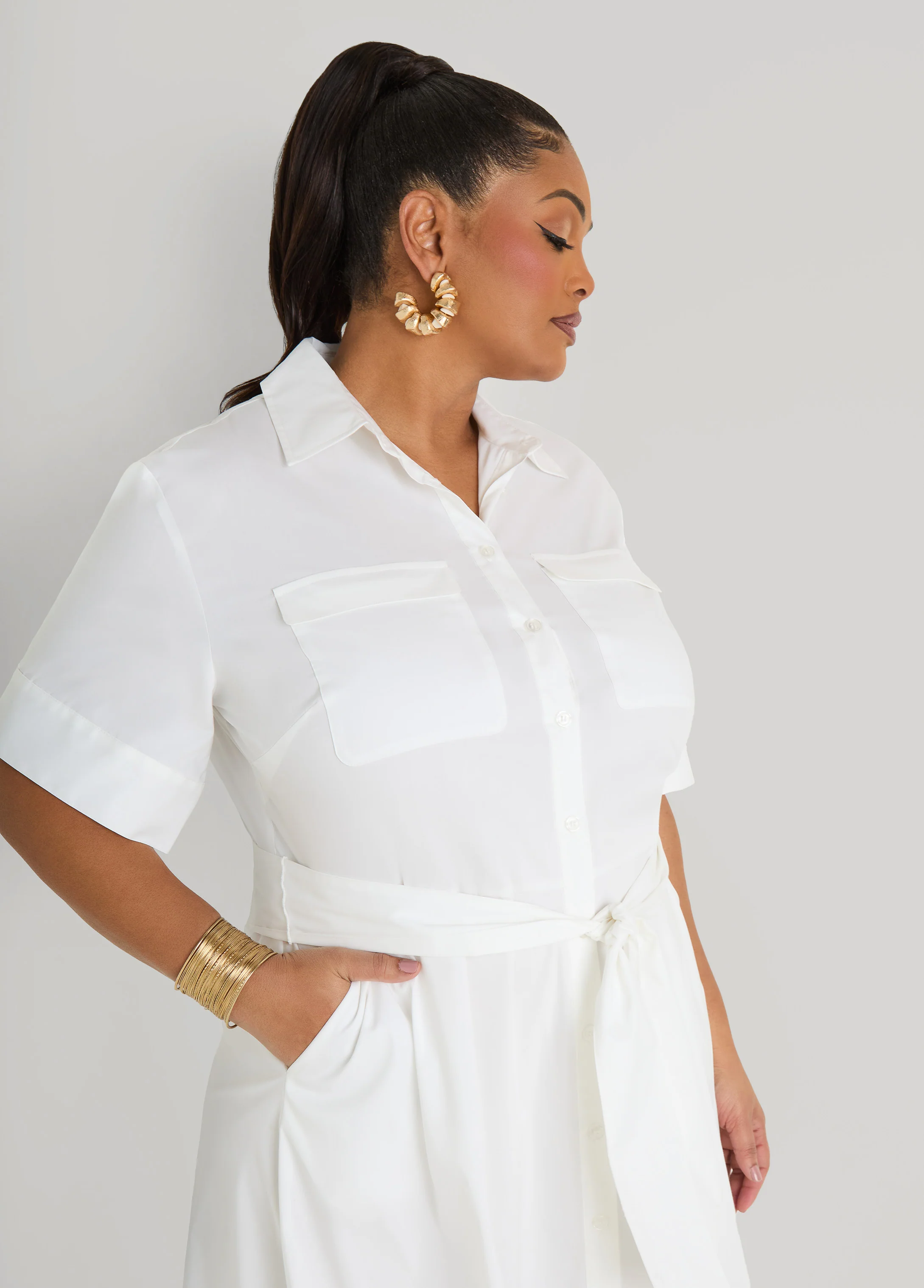 Cotton Blend A Line Shirtdress - Image 4