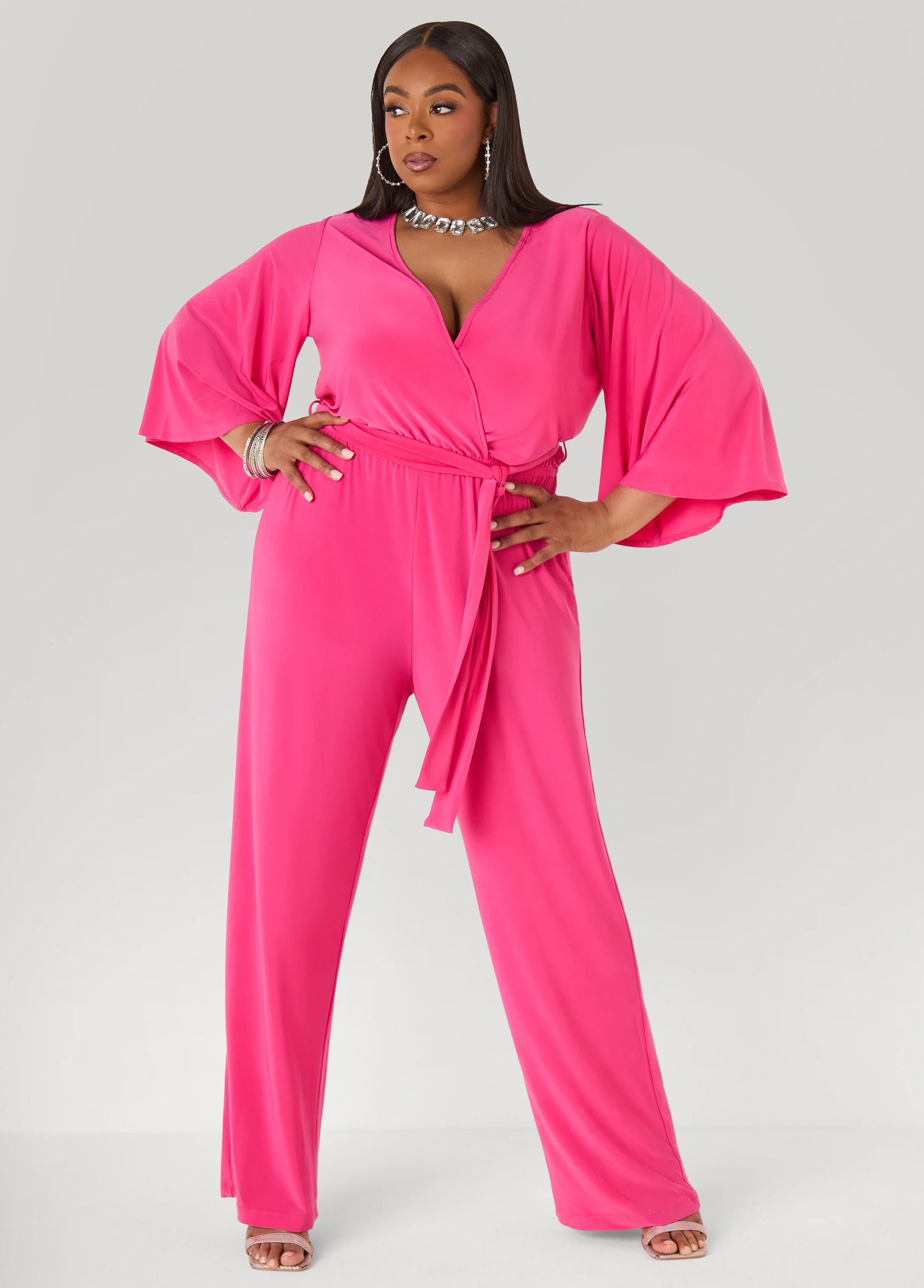 Stretch Knit Faux Wrap Jumpsuit - Image 4