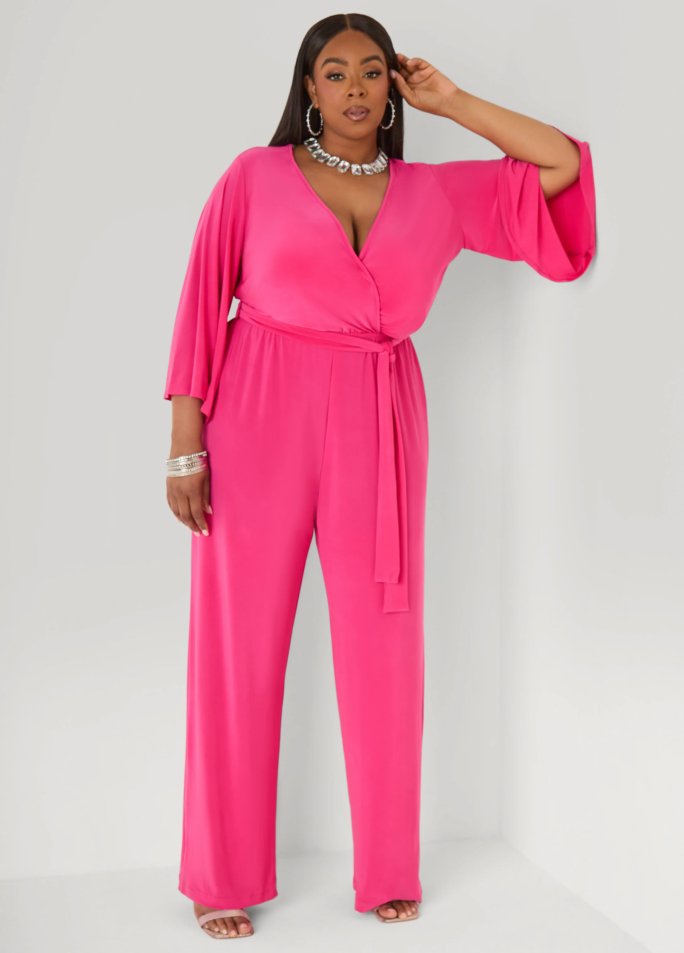 Stretch Knit Faux Wrap Jumpsuit - Image 6
