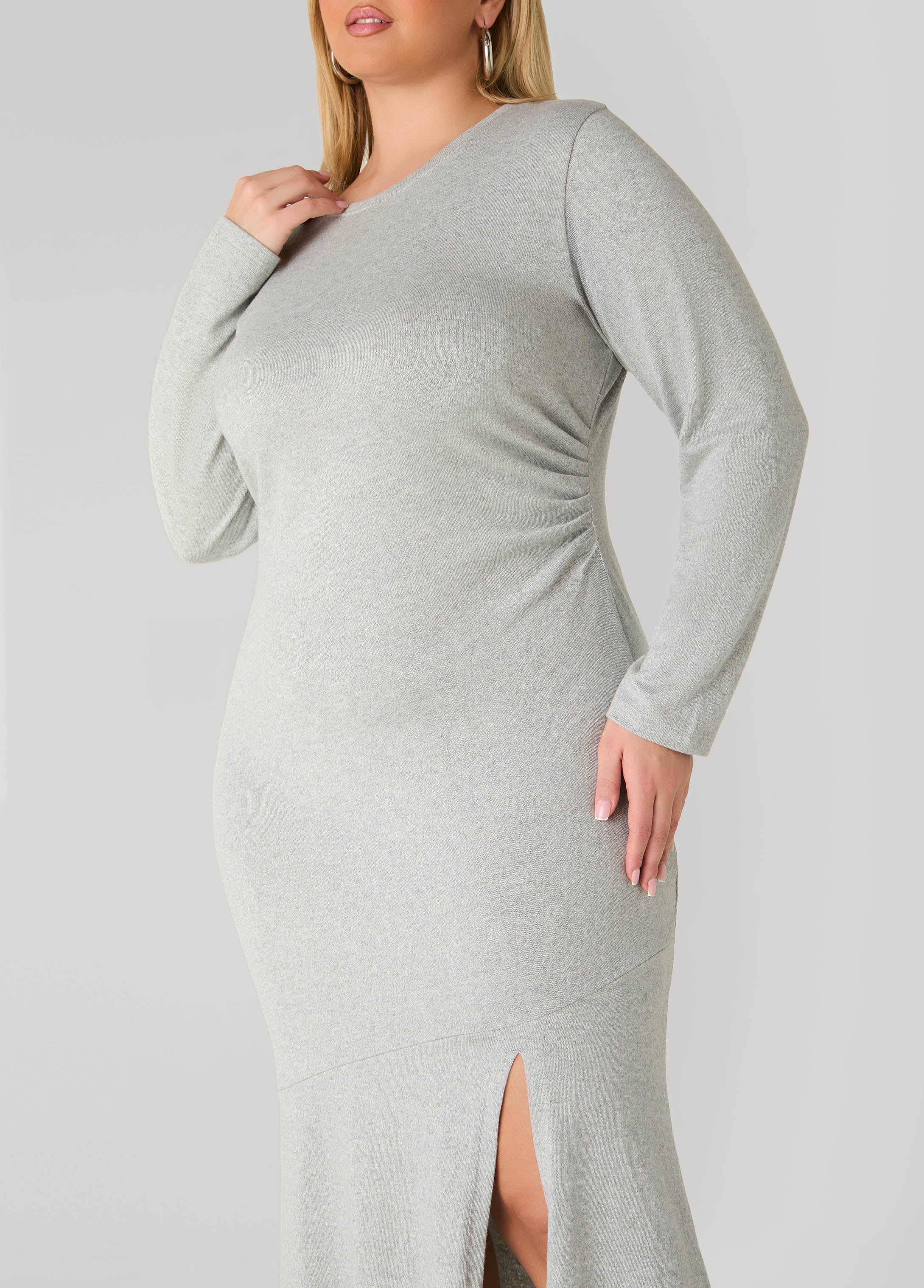 Gathered Marled T Shirt Maxi Dress - Image 4