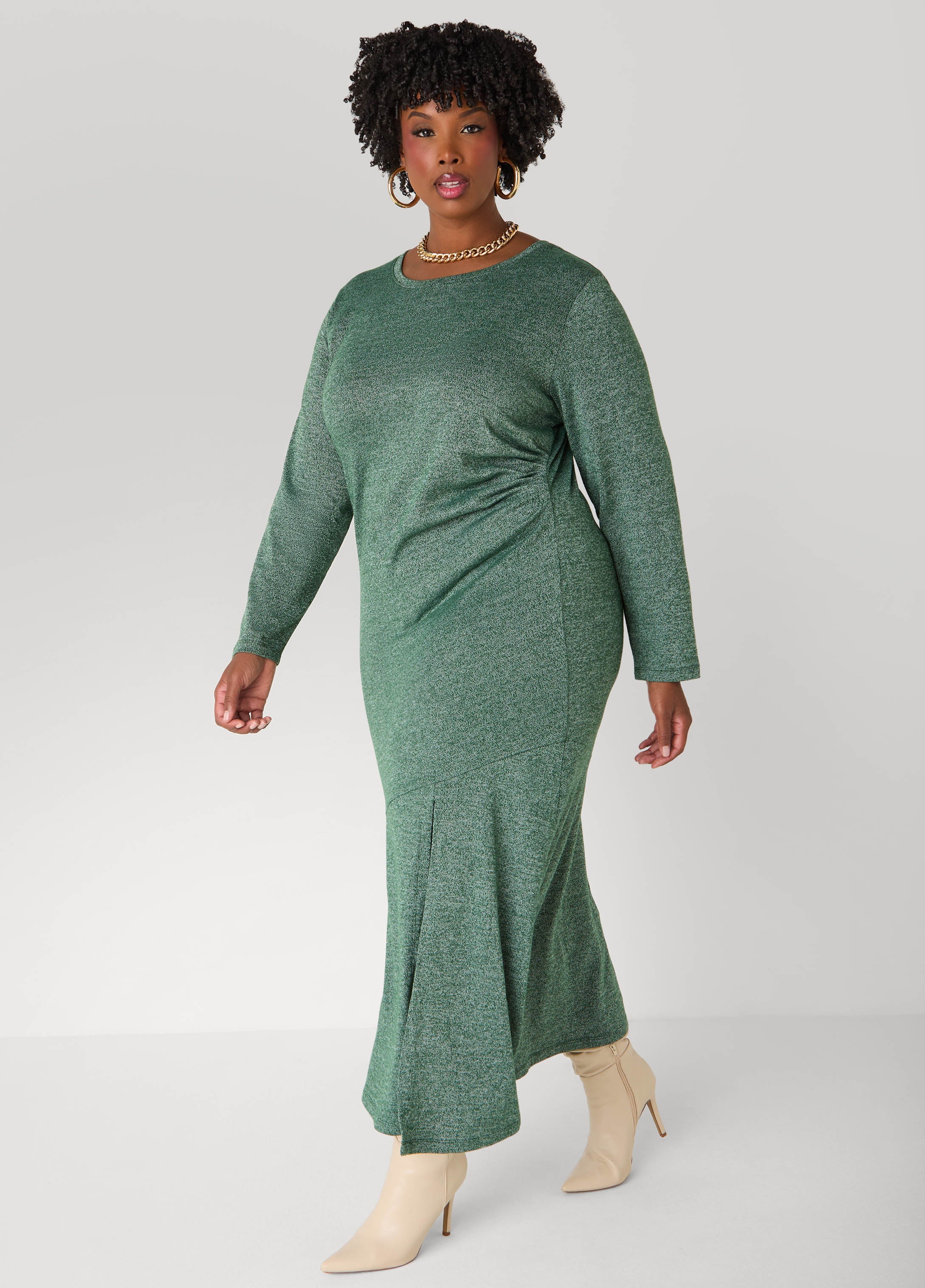 Gathered Marled T Shirt Maxi Dress - Image 8