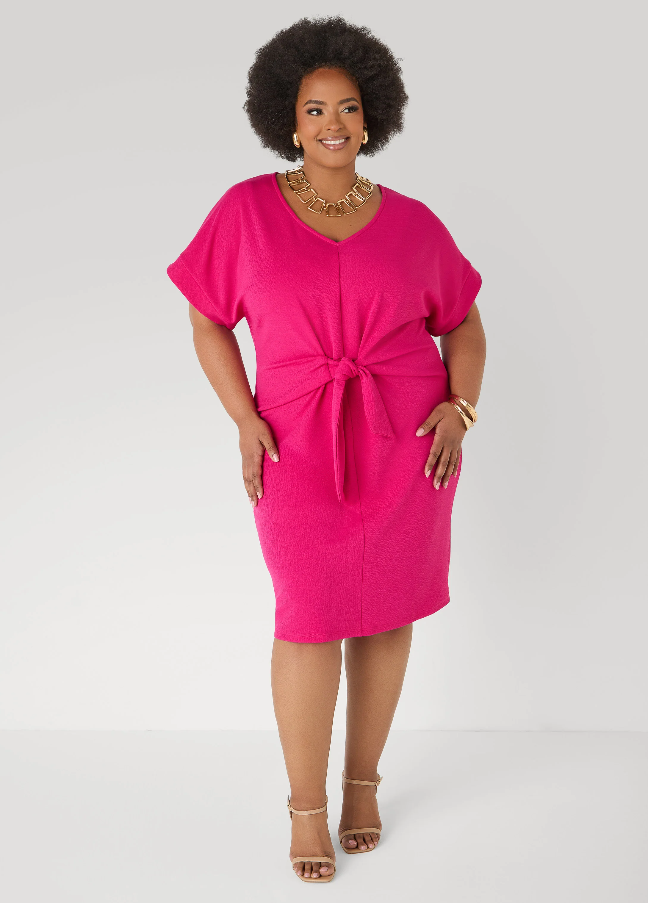 Textured Tie Front Dress - Image 9