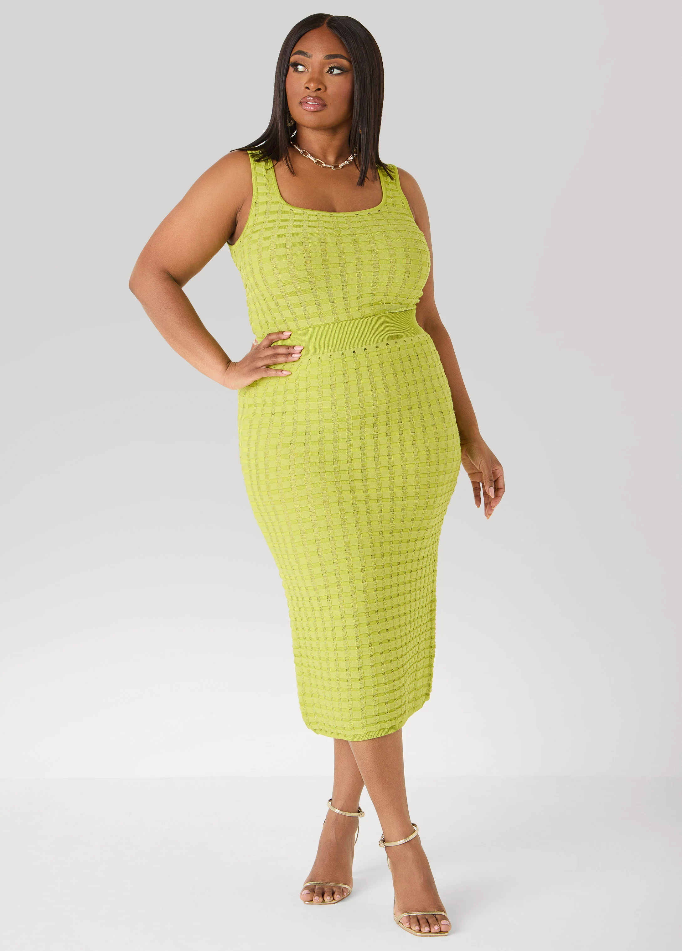 Textured Checked Midi Skirt - Image 3