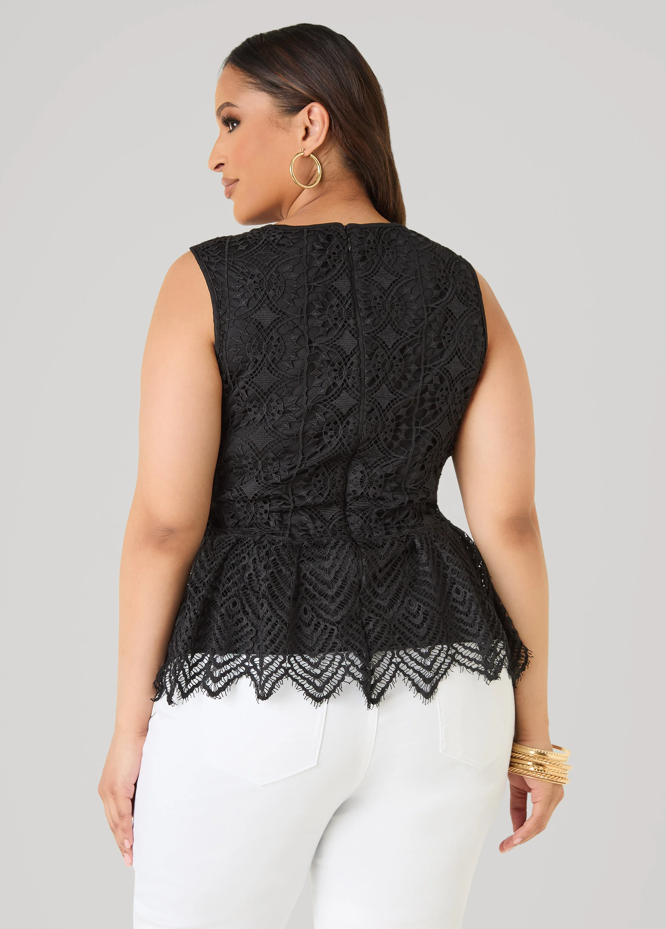 Guipure Lace Peplum Top - Image 6
