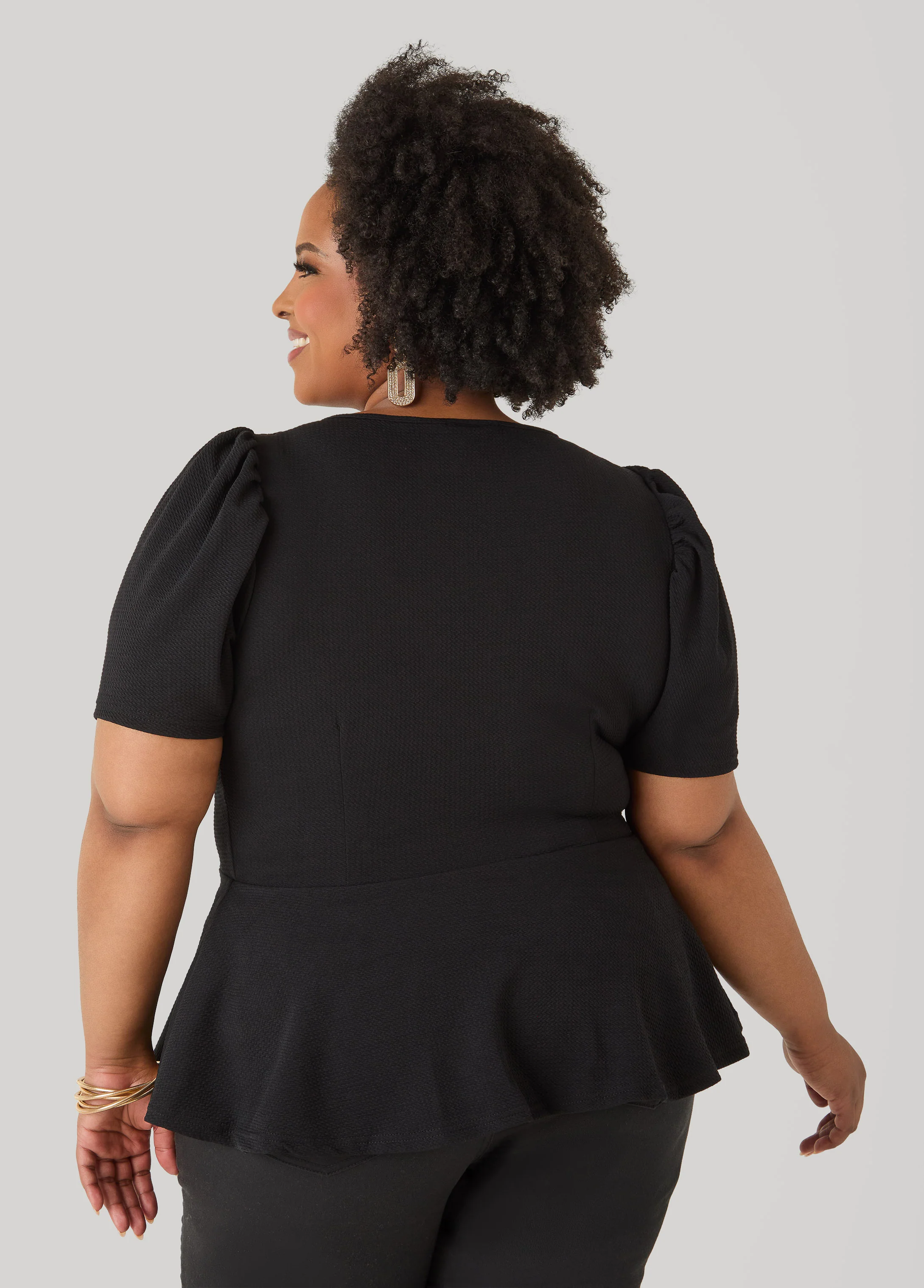 Puff Sleeved Textured Peplum Top - Image 10