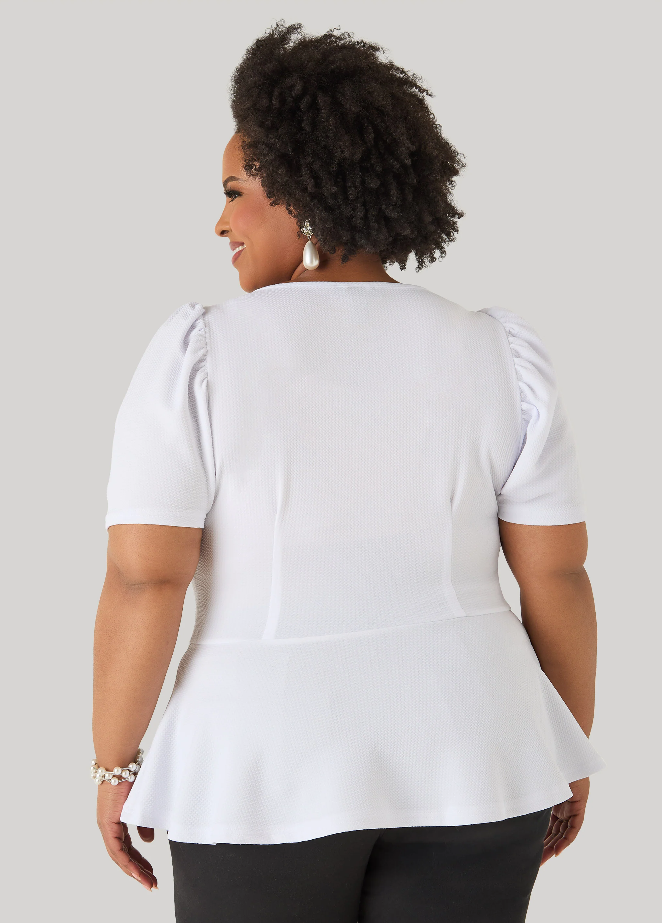Puff Sleeved Textured Peplum Top - Image 6