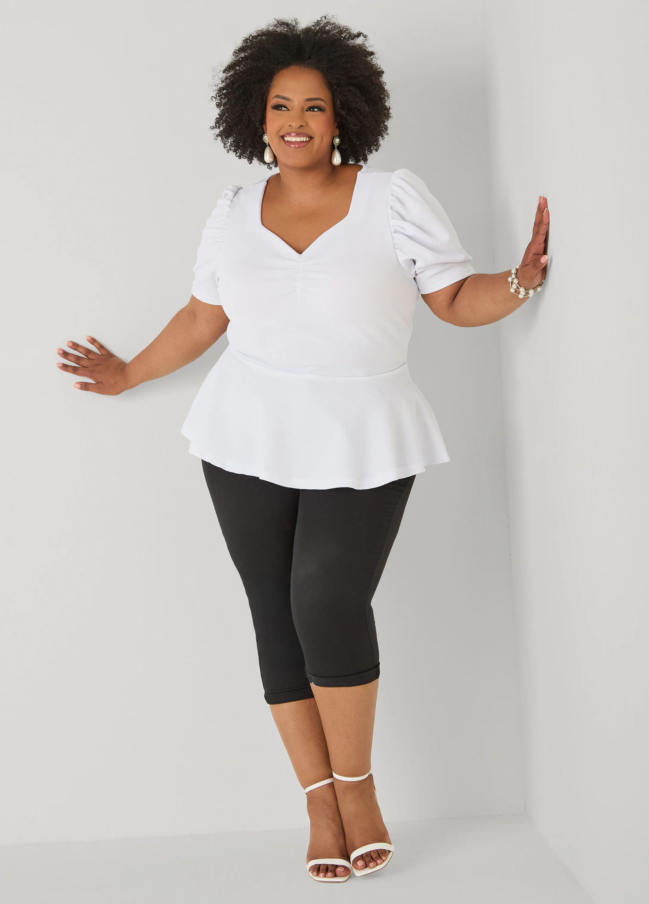 Puff Sleeved Textured Peplum Top - Image 7