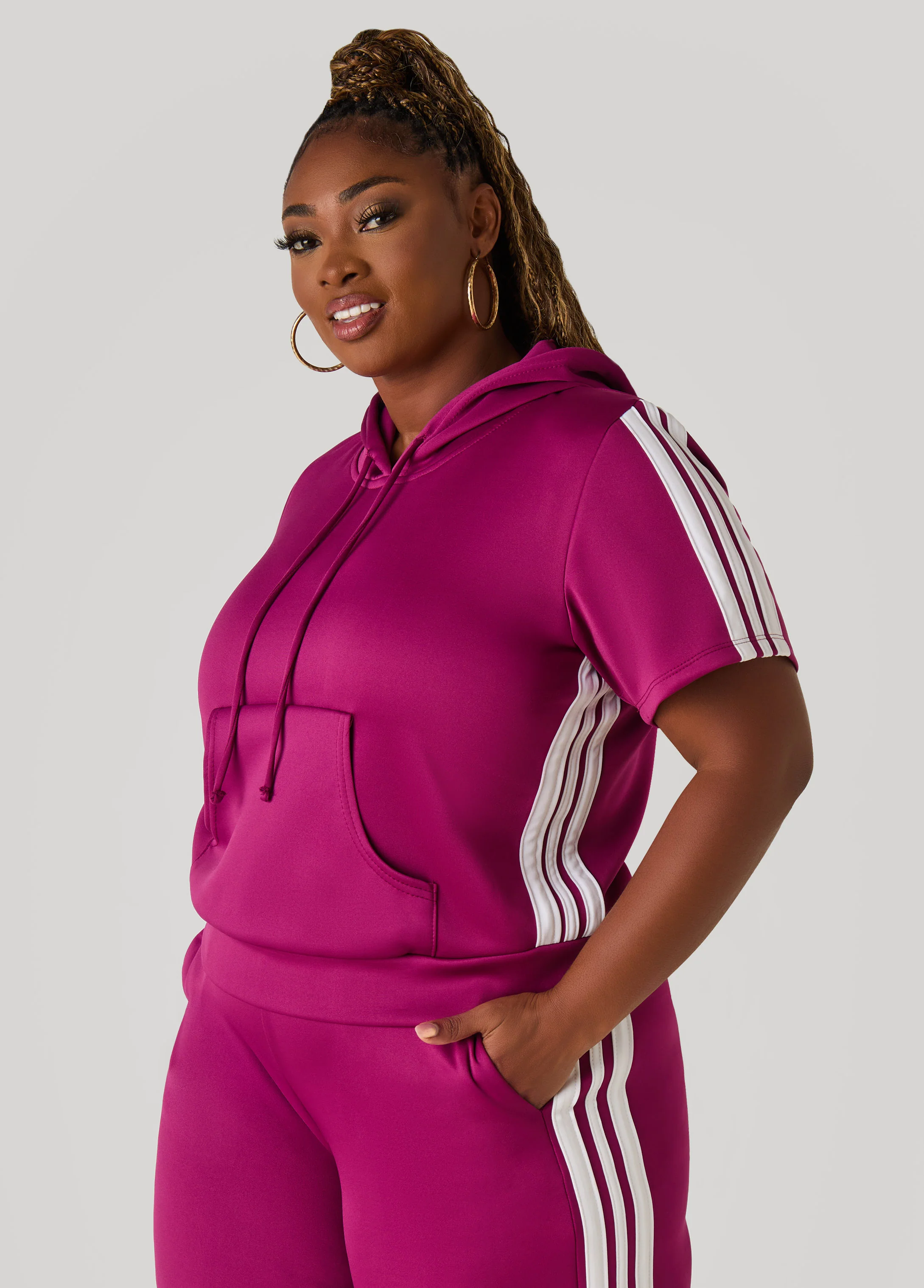 Hooded Stripe Trimmed Pullover - Image 10