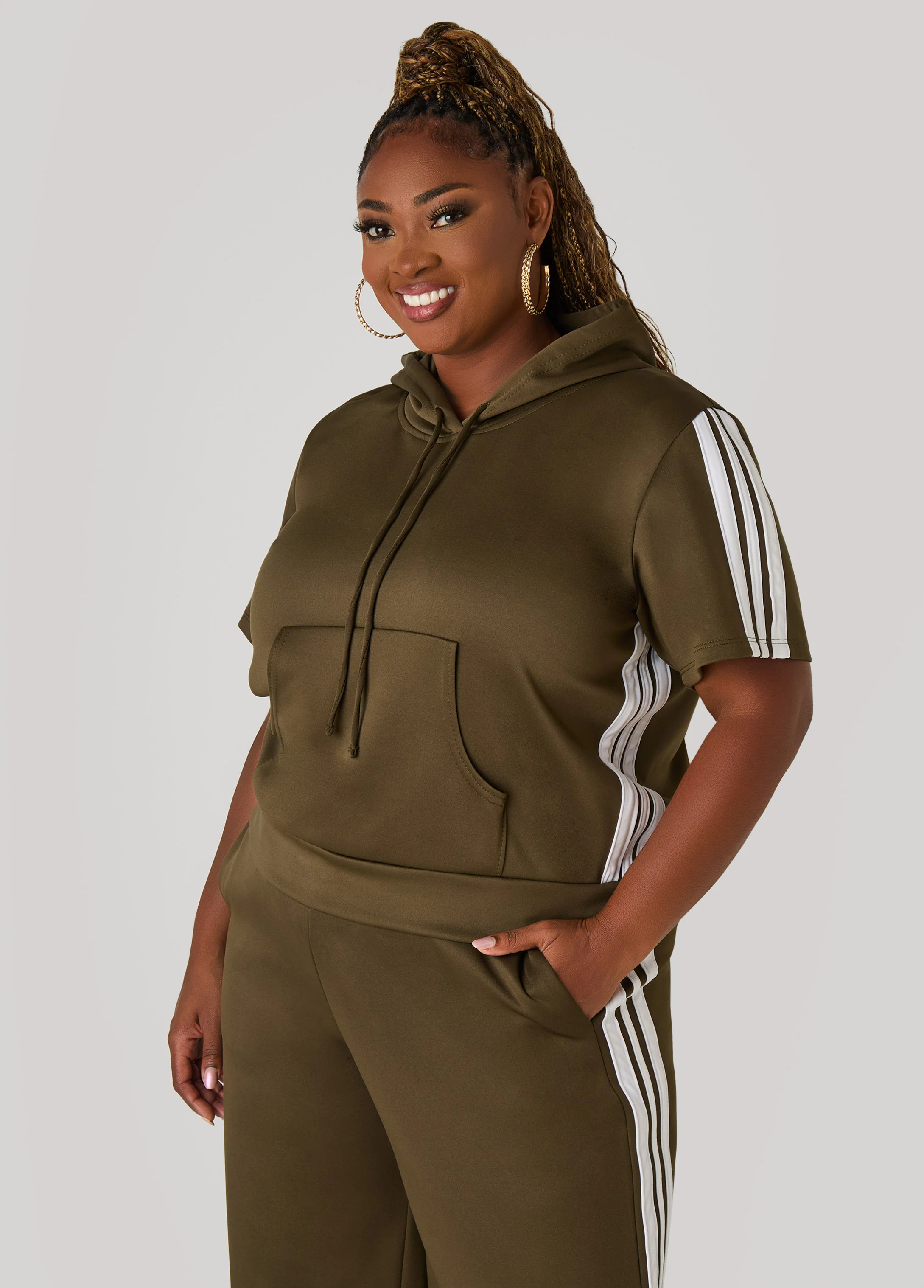 Hooded Stripe Trimmed Pullover - Image 4