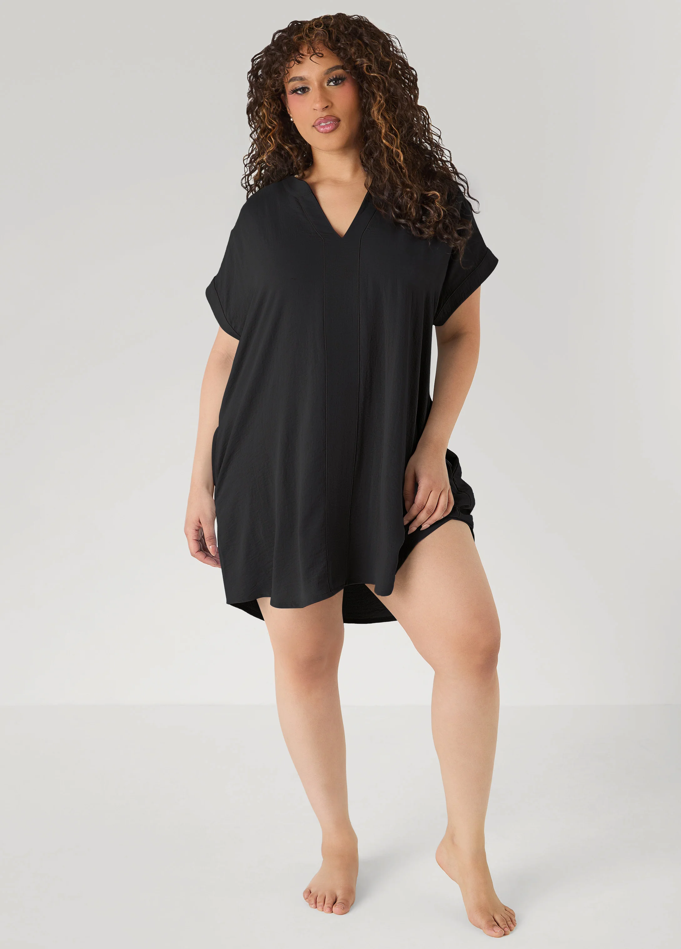 V Neck Textured Sleepshirt - Image 4
