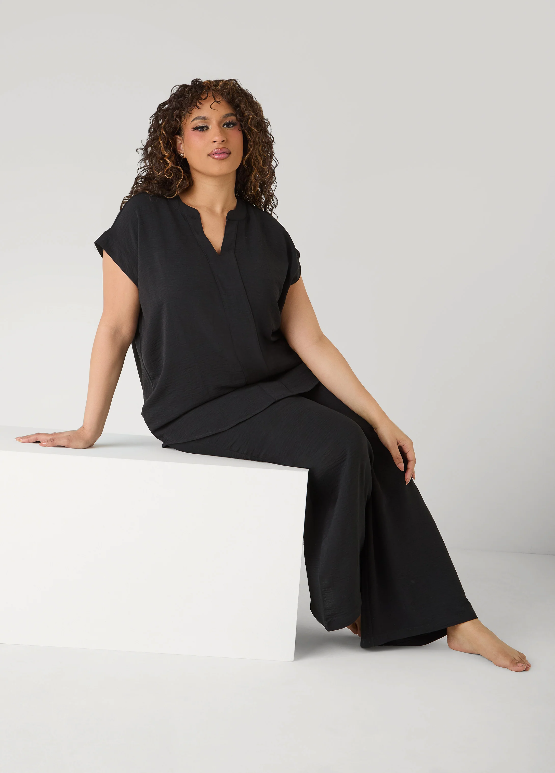 Textured V Neck Pajama Set - Image 4