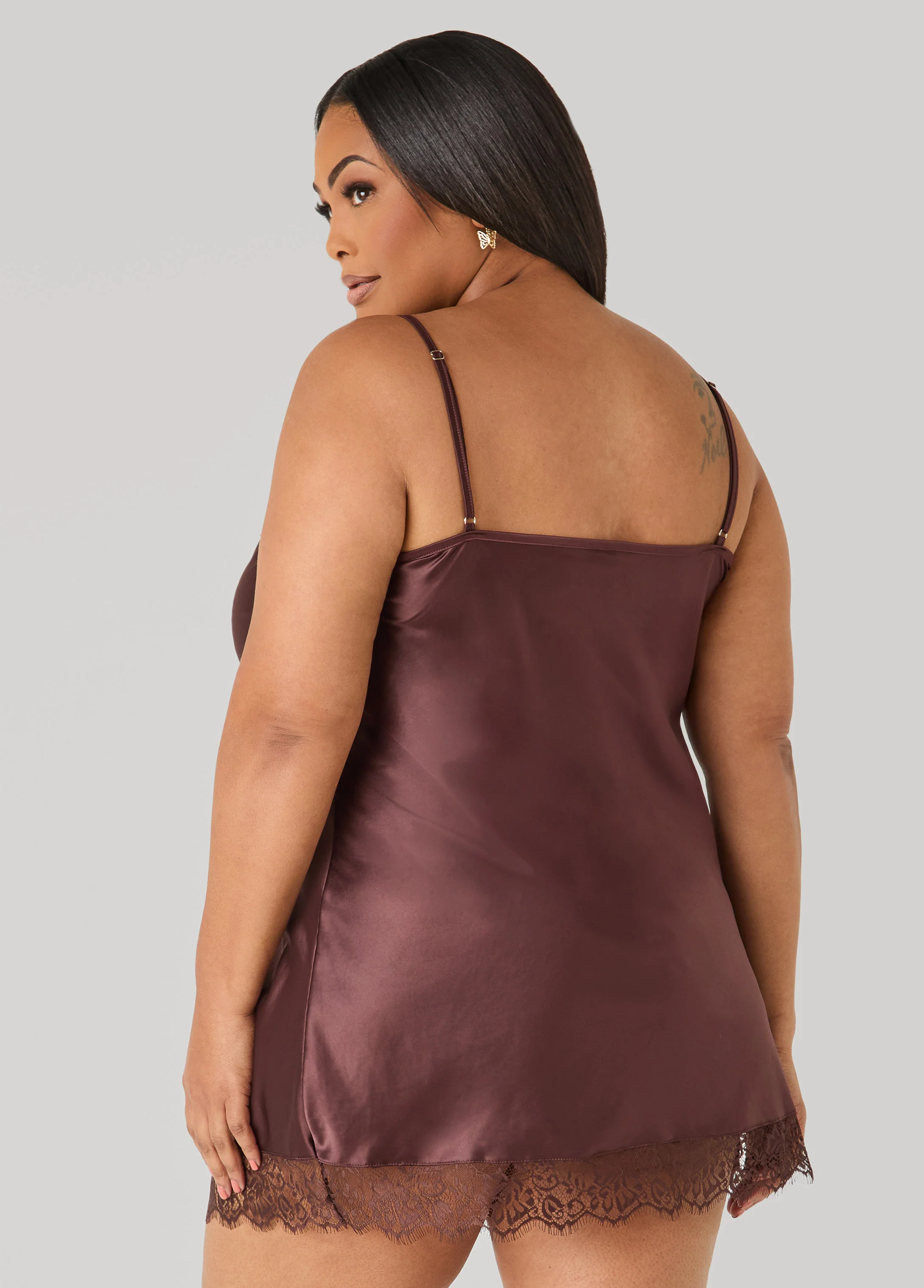 Lace Trimmed Satin Chemise Set - Image 2