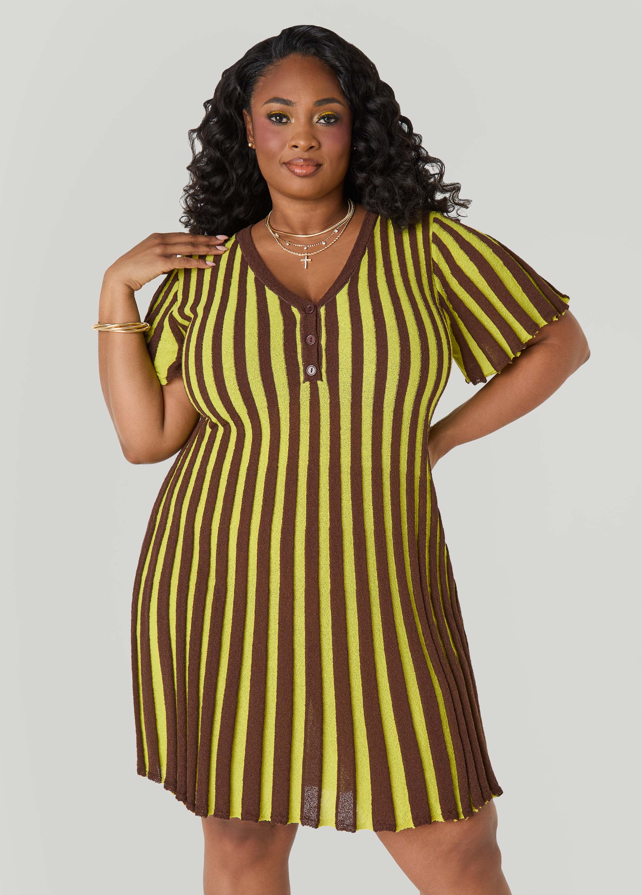 A Line Striped Sweater Dress - Image 3