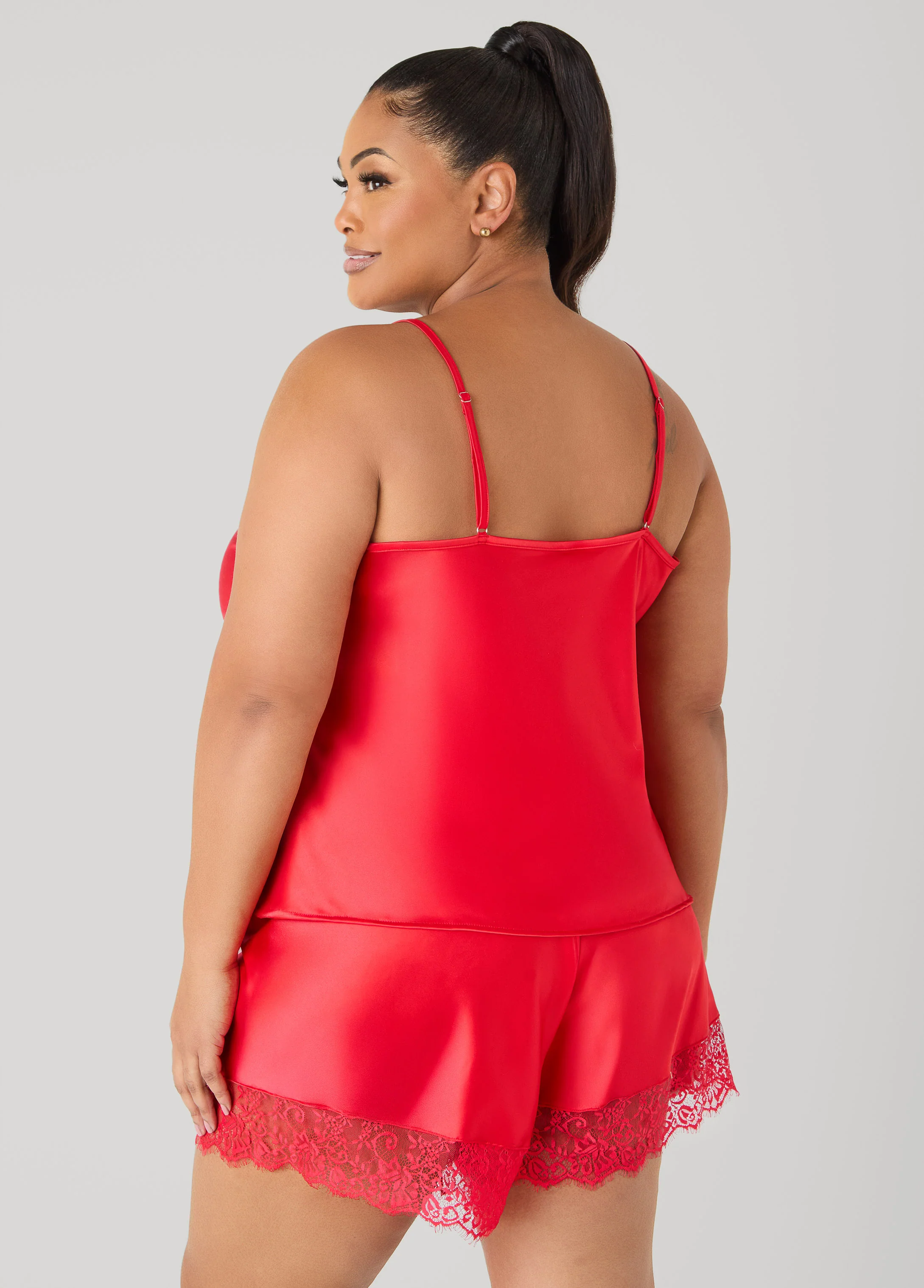 Lace Trimmed Satin PJs Set - Image 2