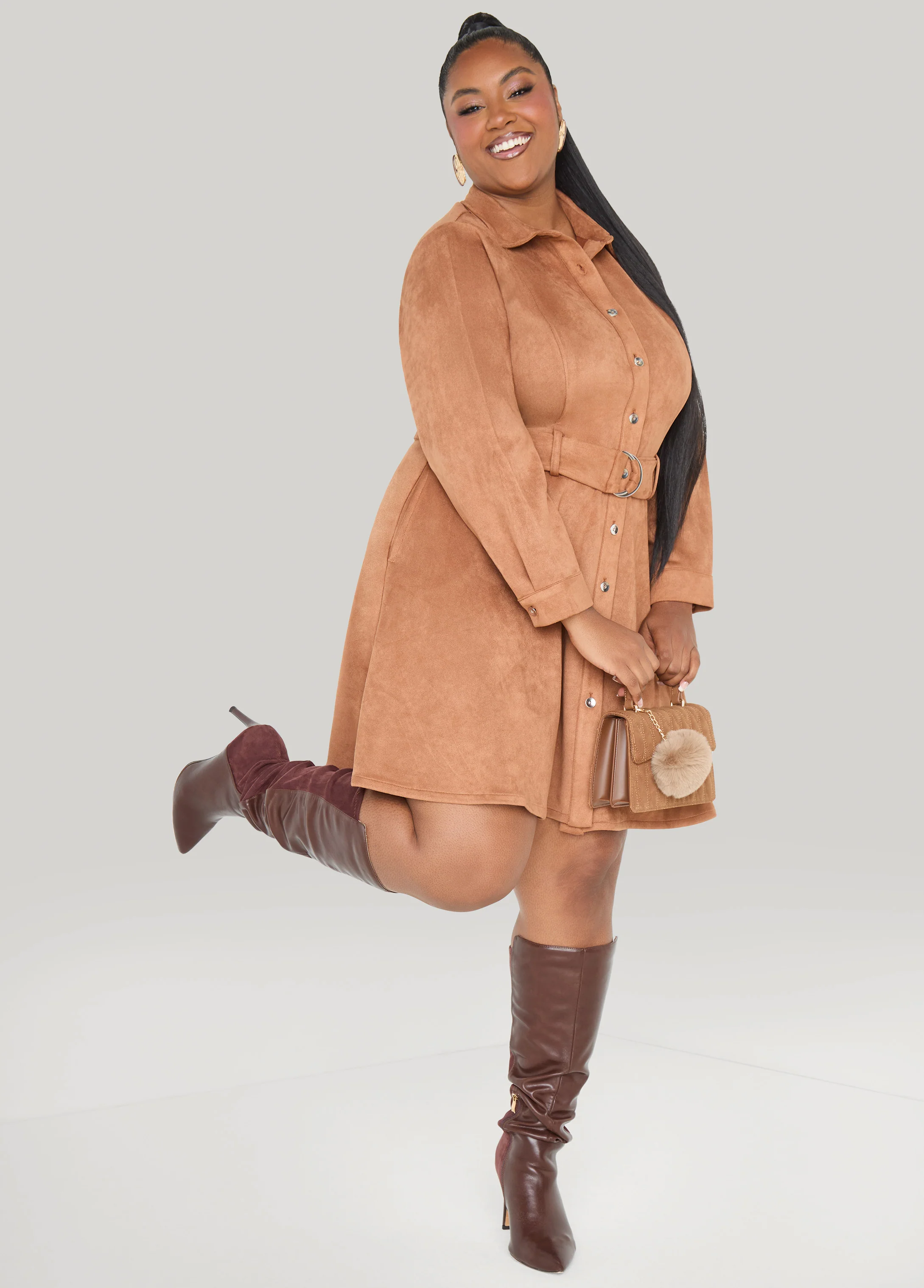 Faux Suede A Line Shirtdress - Image 4