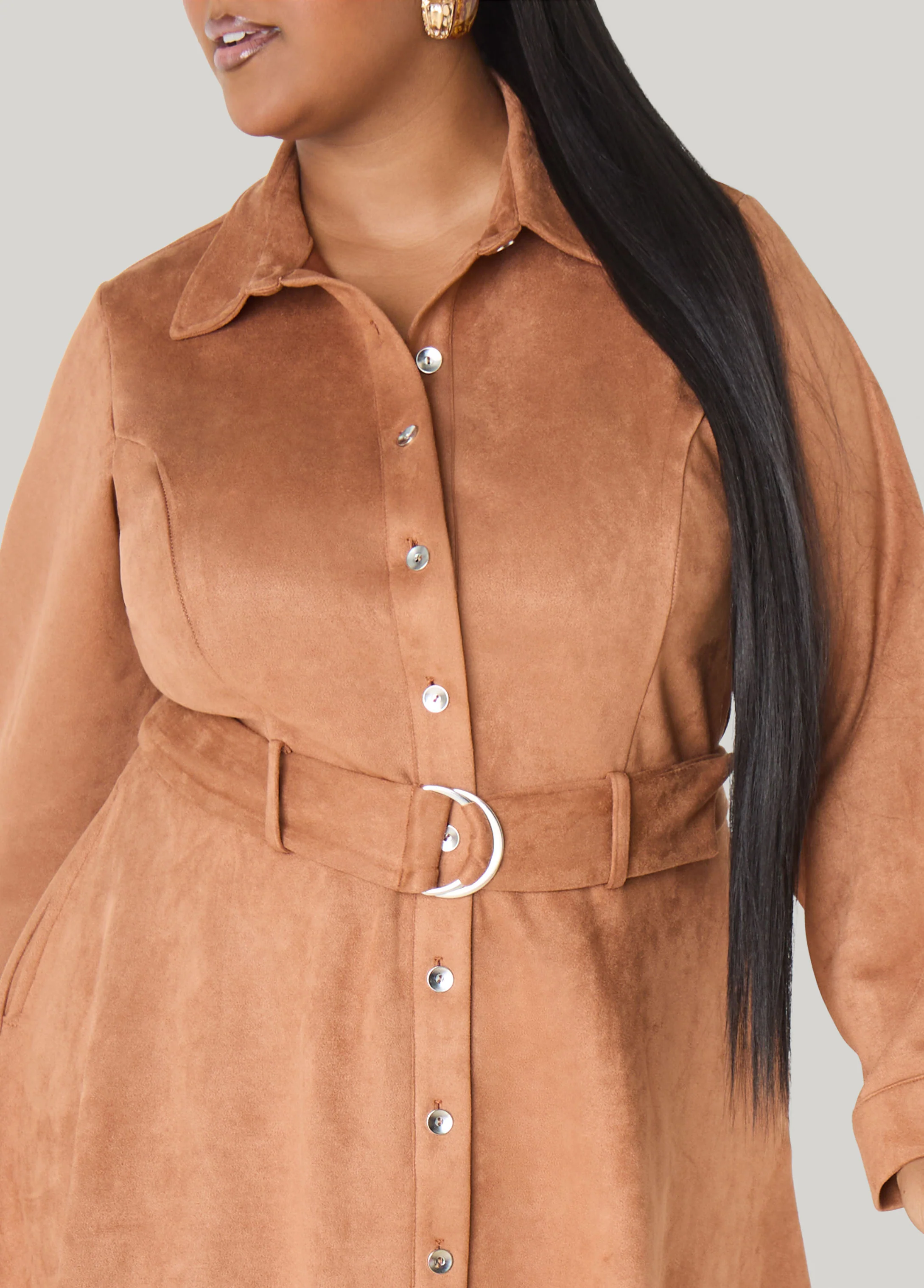 Faux Suede A Line Shirtdress - Image 5