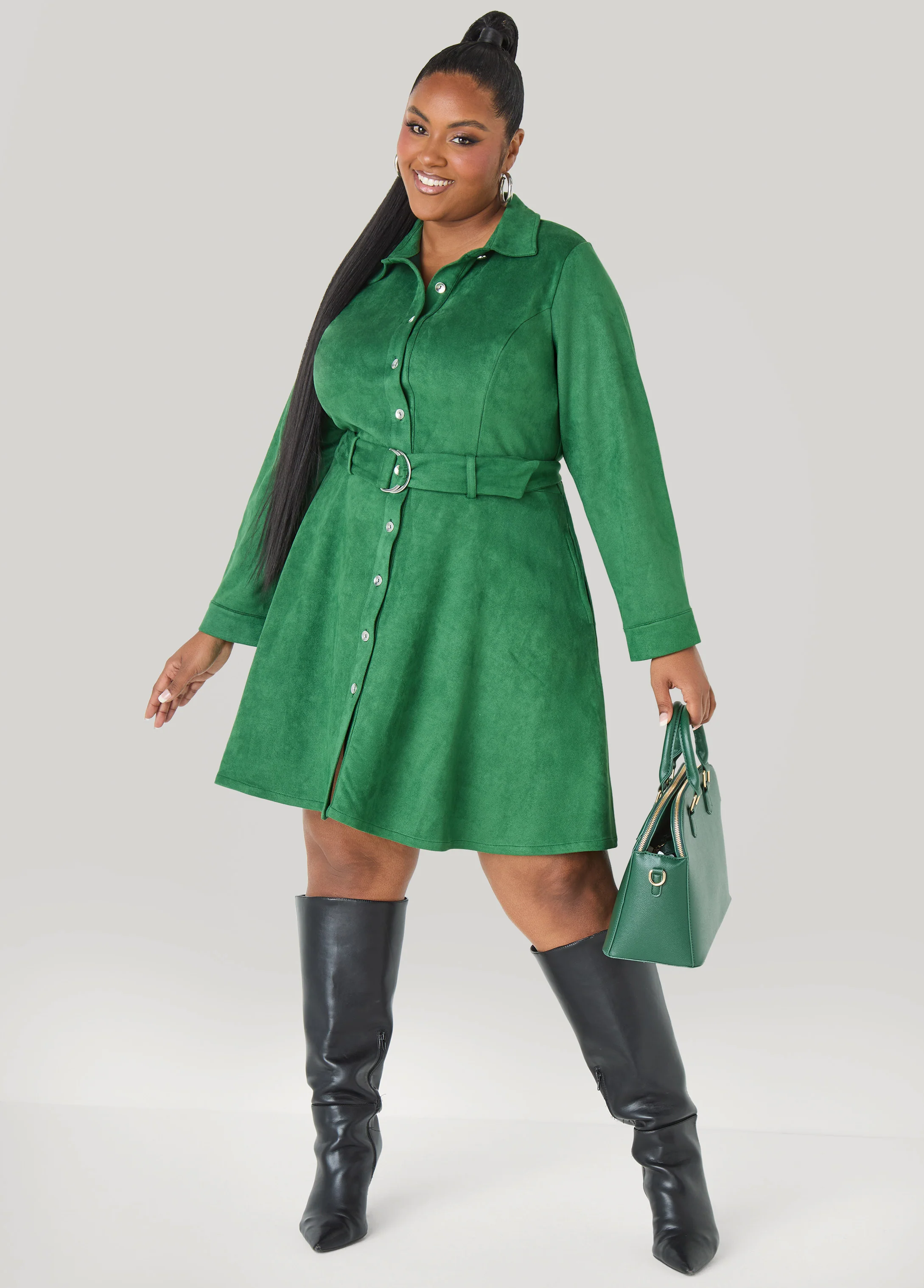 Faux Suede A Line Shirtdress - Image 7