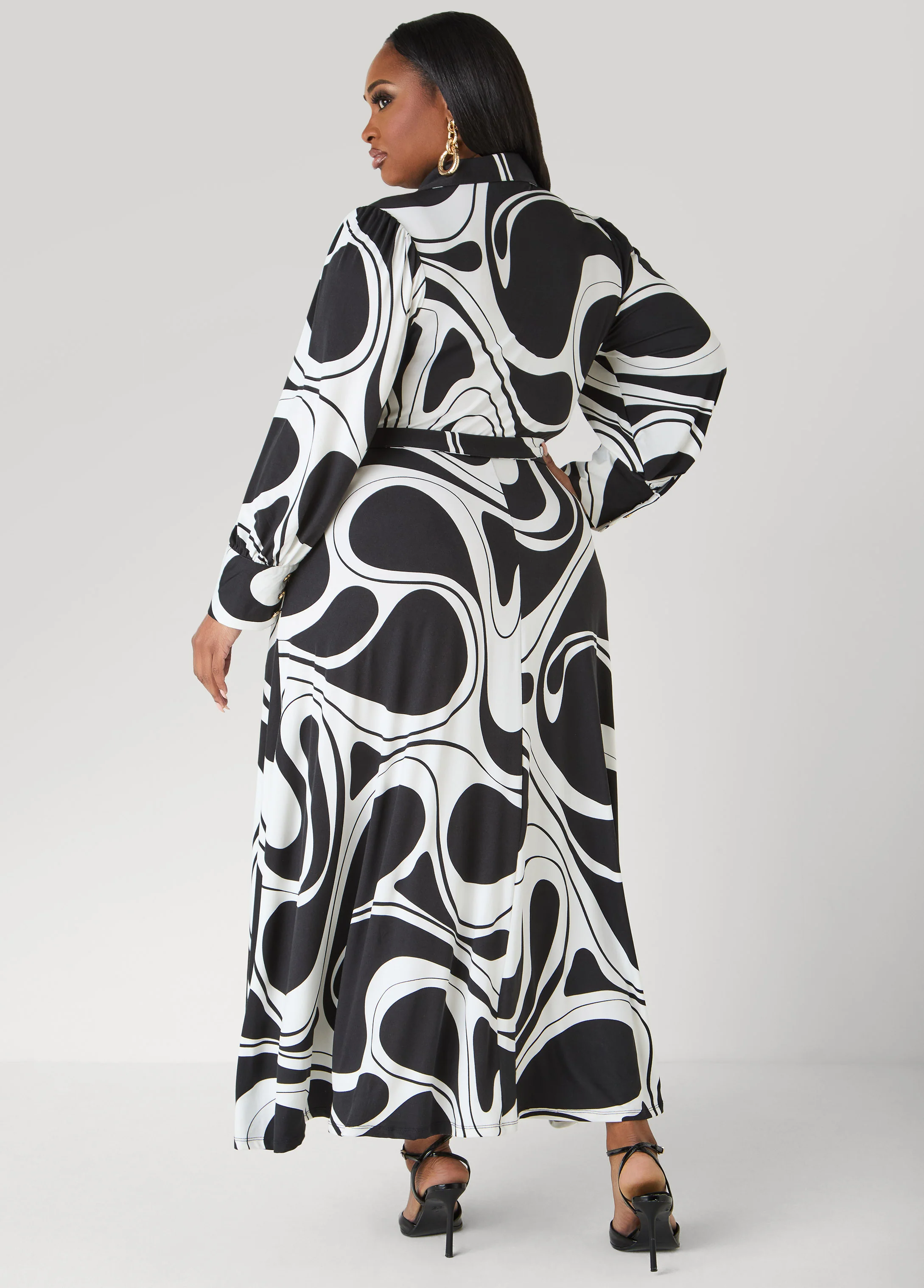 Swirl Print A Line Maxi Shirtdress - Image 2