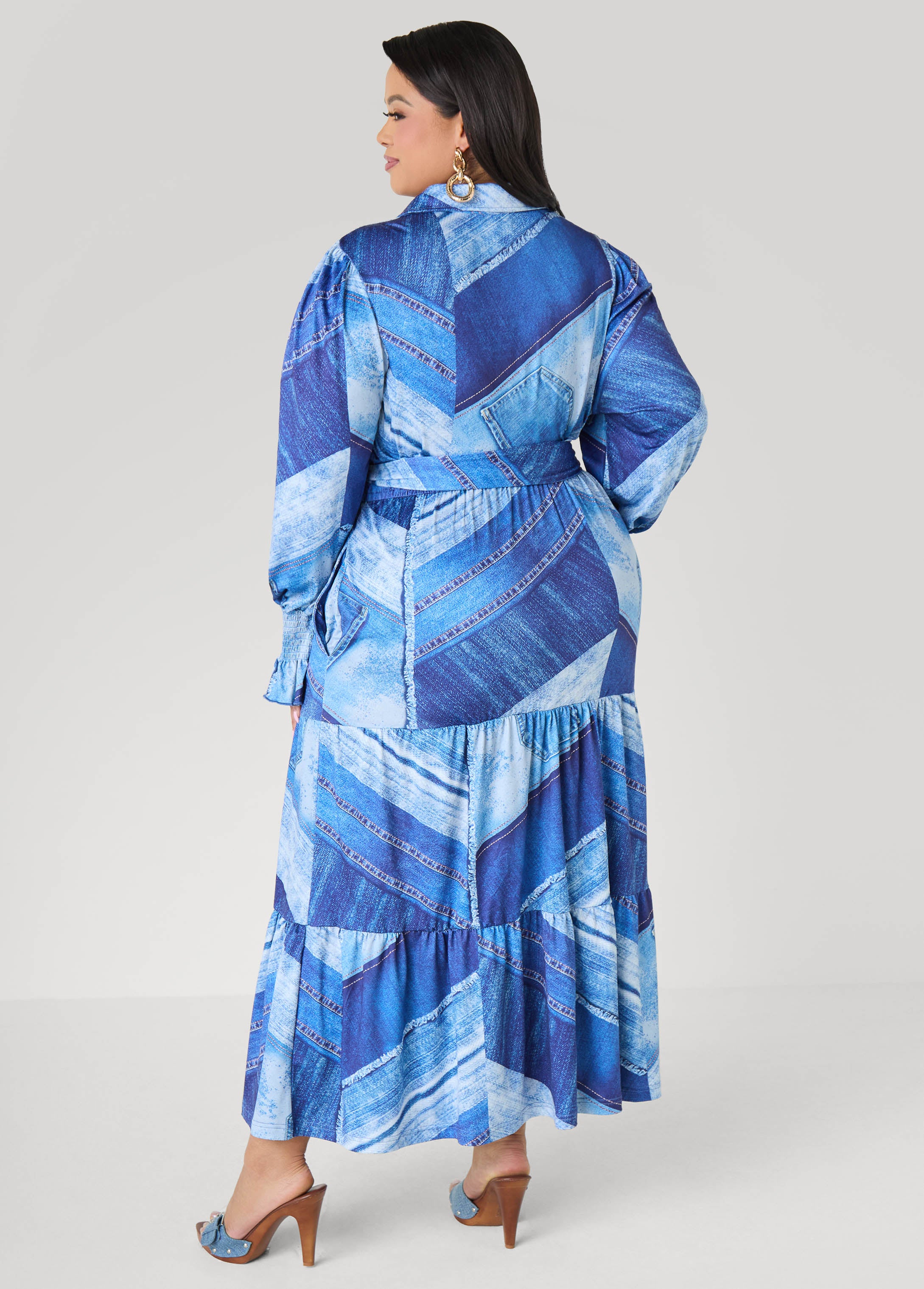 Patchwork Denim Print Maxi Dress - Image 2