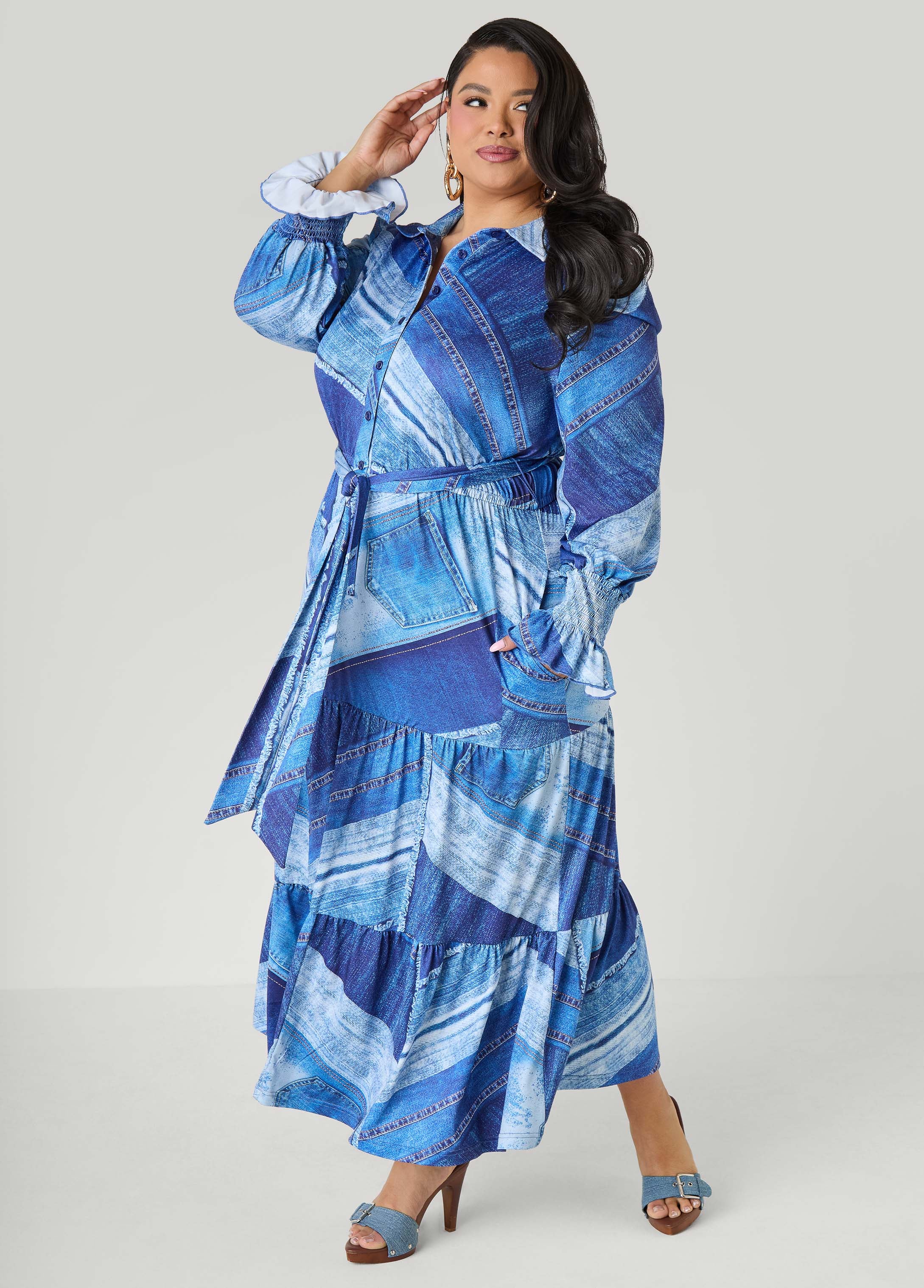 Patchwork Denim Print Maxi Dress - Image 3