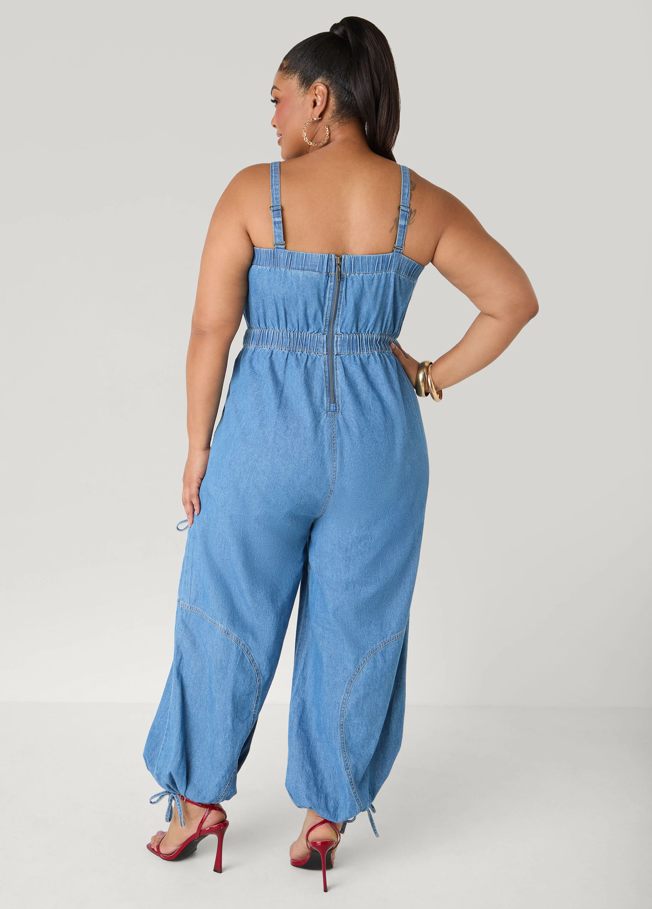 Tall Convertible Denim Joggers Jumpsuit - Image 2