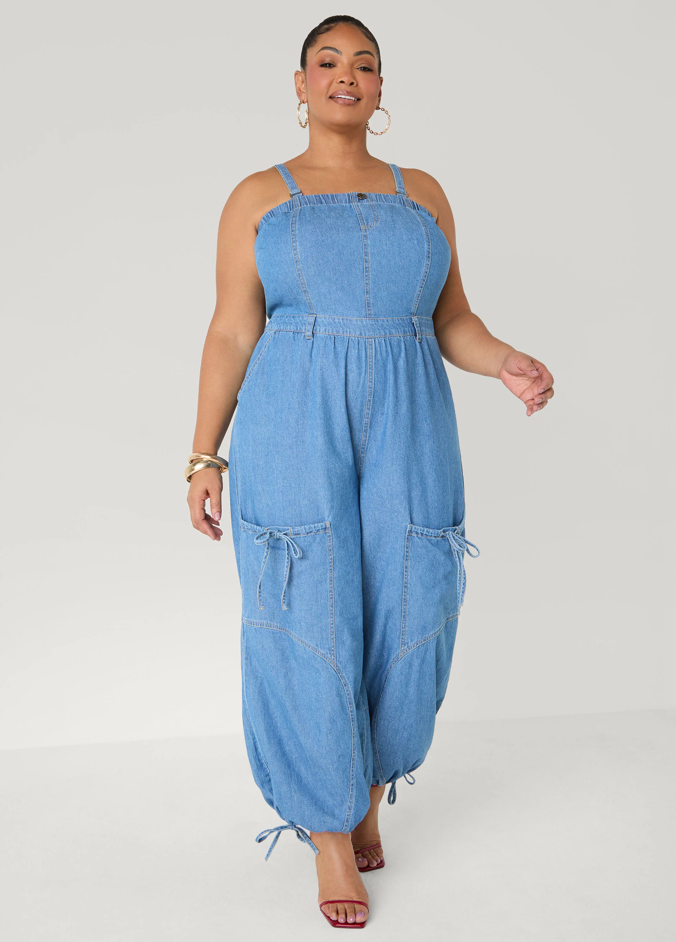 Tall Convertible Denim Joggers Jumpsuit - Image 3