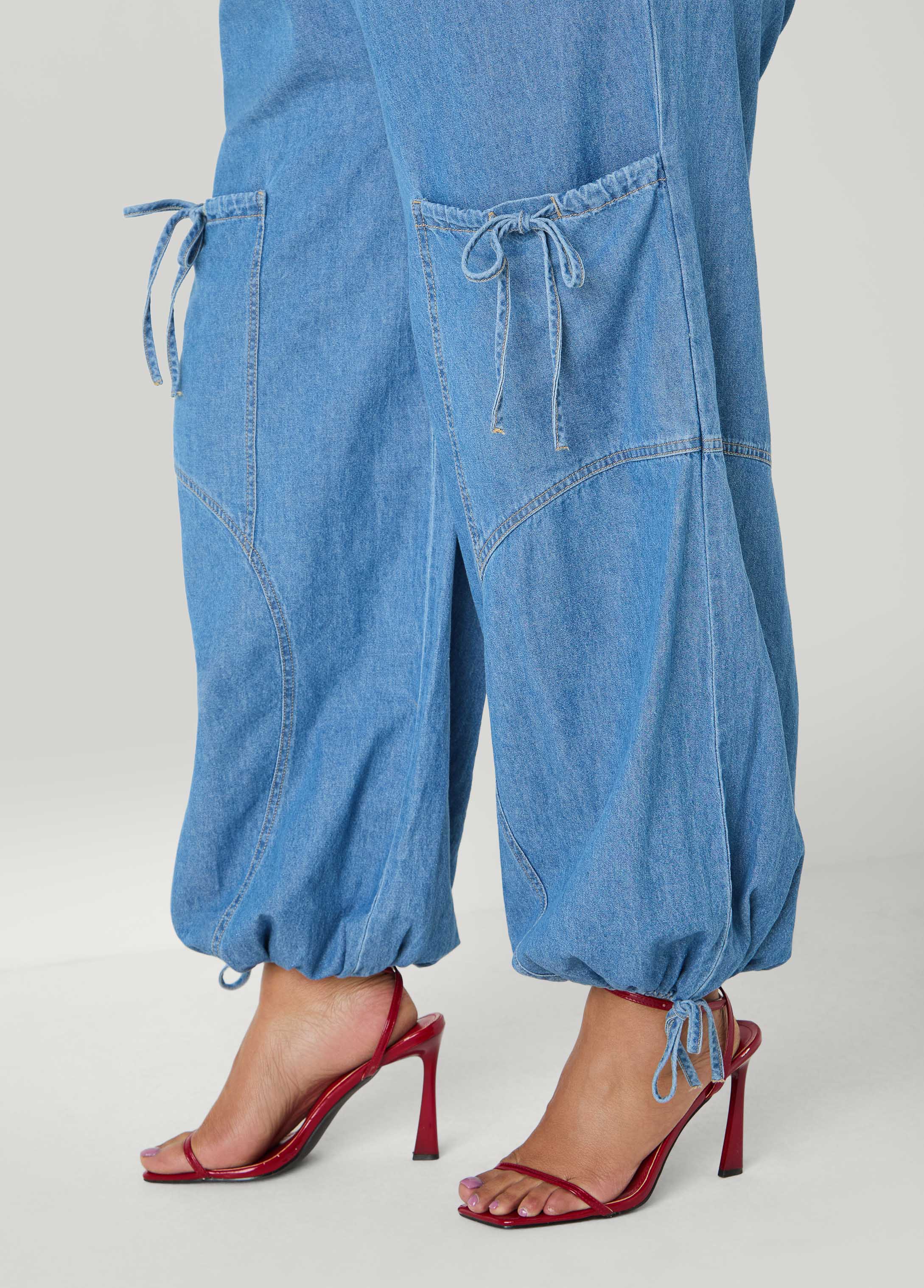 Tall Convertible Denim Joggers Jumpsuit - Image 4