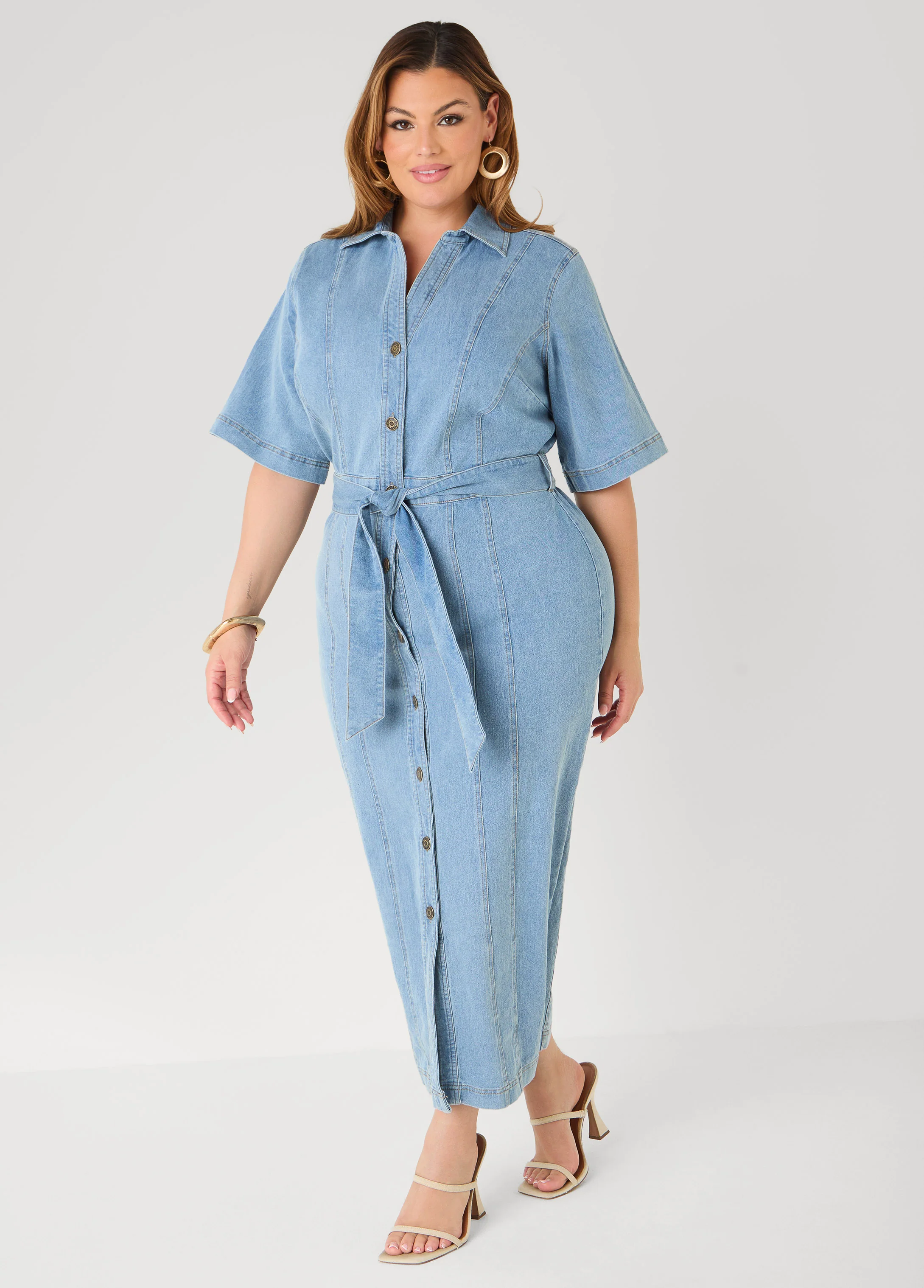 Tall Sash Belt Denim Maxi Dress - Image 3