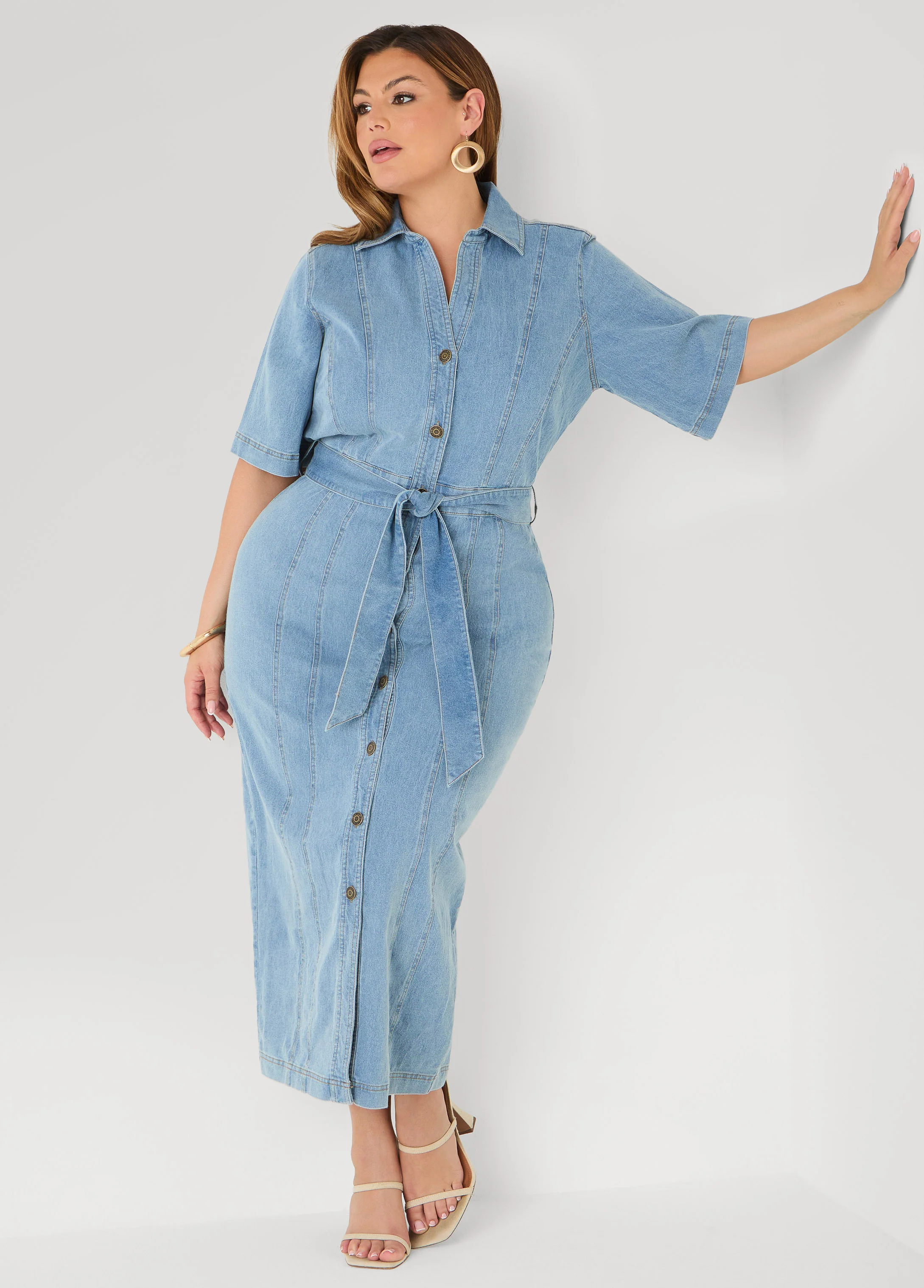 Tall Sash Belt Denim Maxi Dress - Image 4