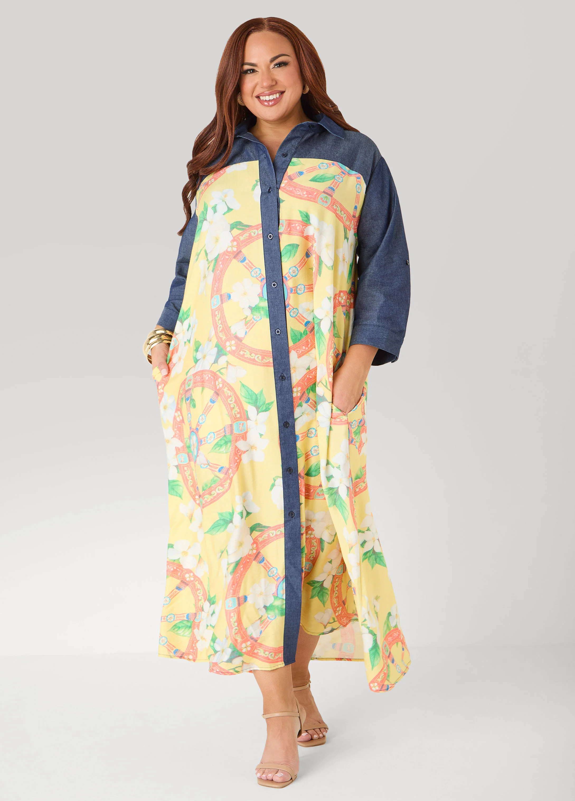 Tall Denim Paneled Printed Shirtdress - Image 3