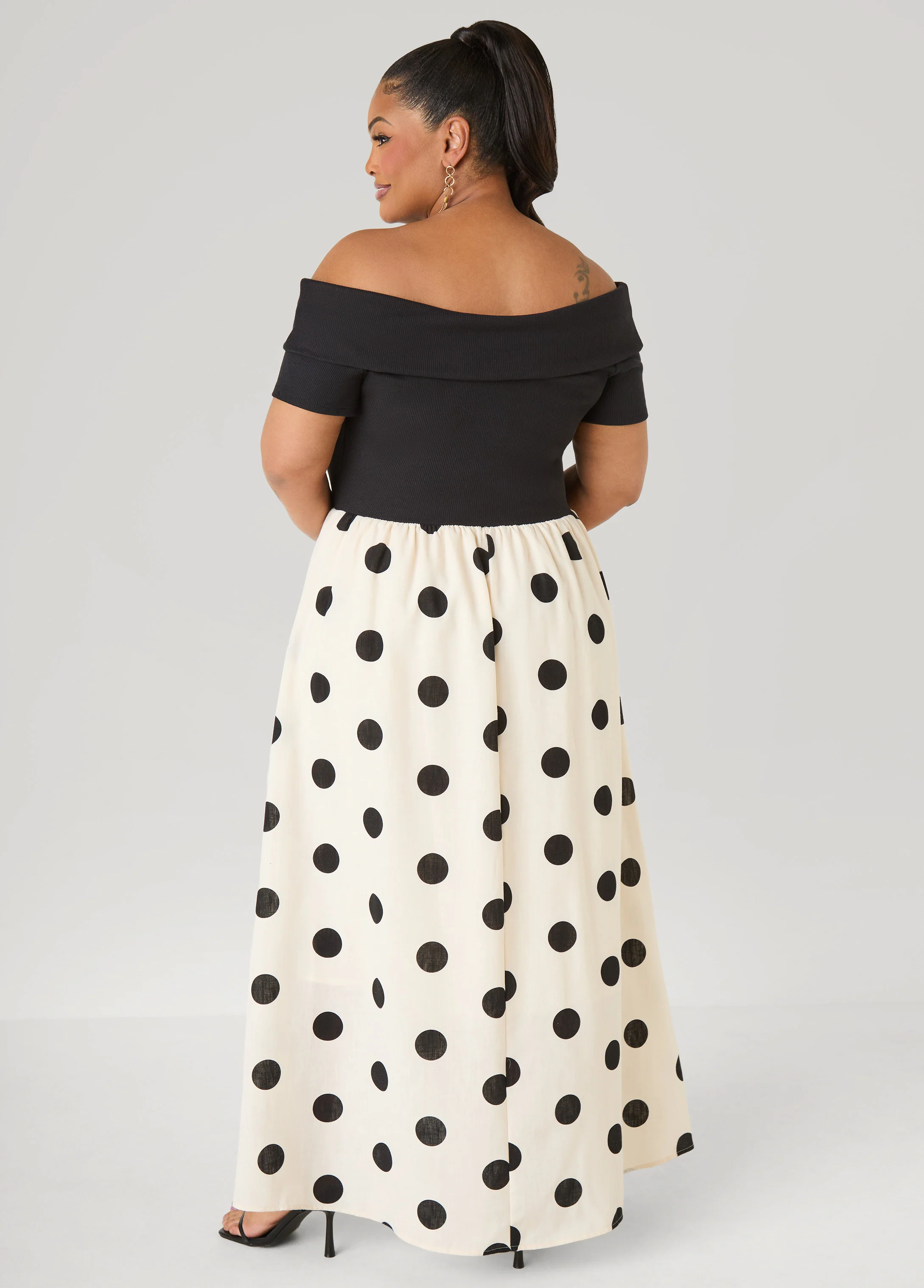 Off The Shoulder Polka Dot Dress - Image 2