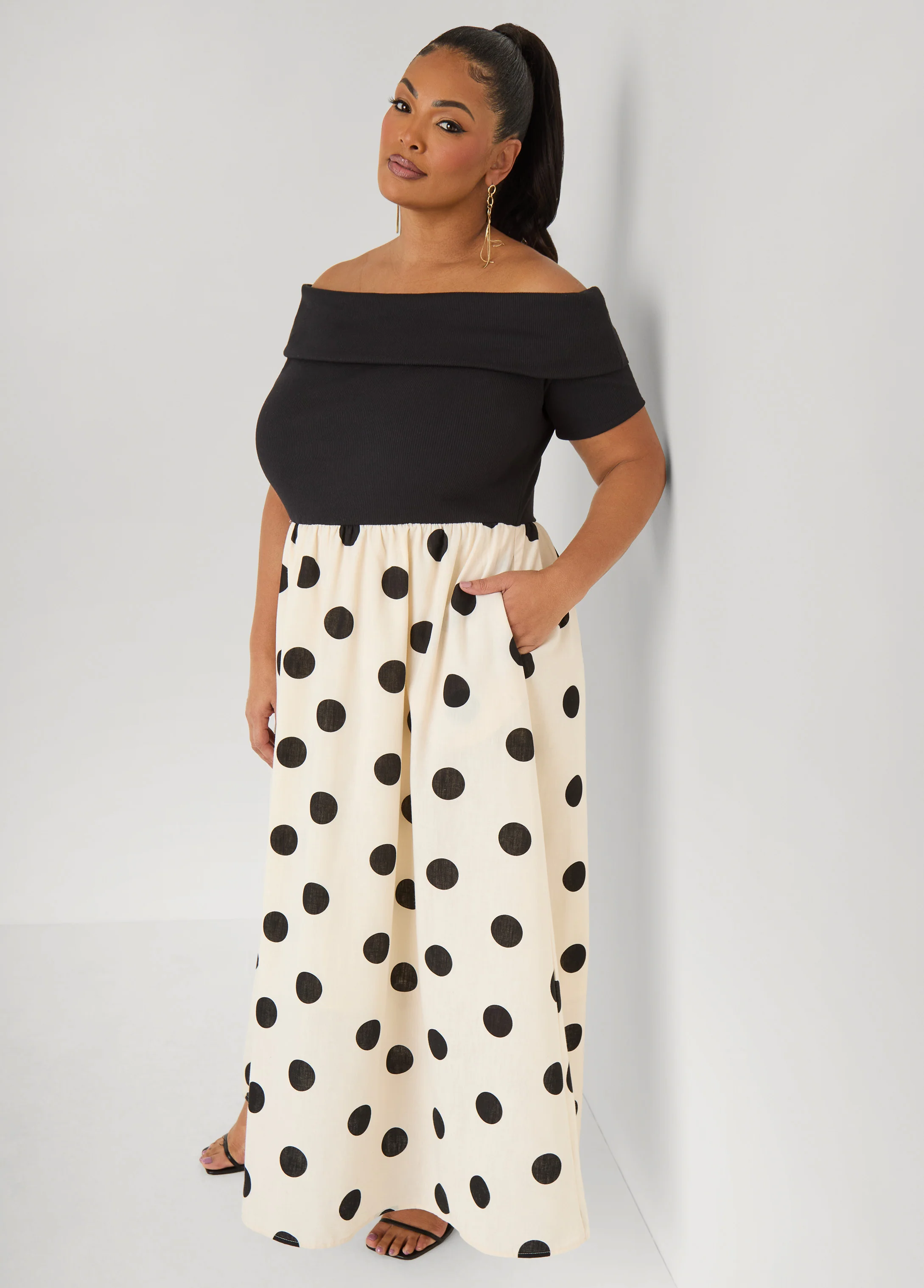 Off The Shoulder Polka Dot Dress - Image 3