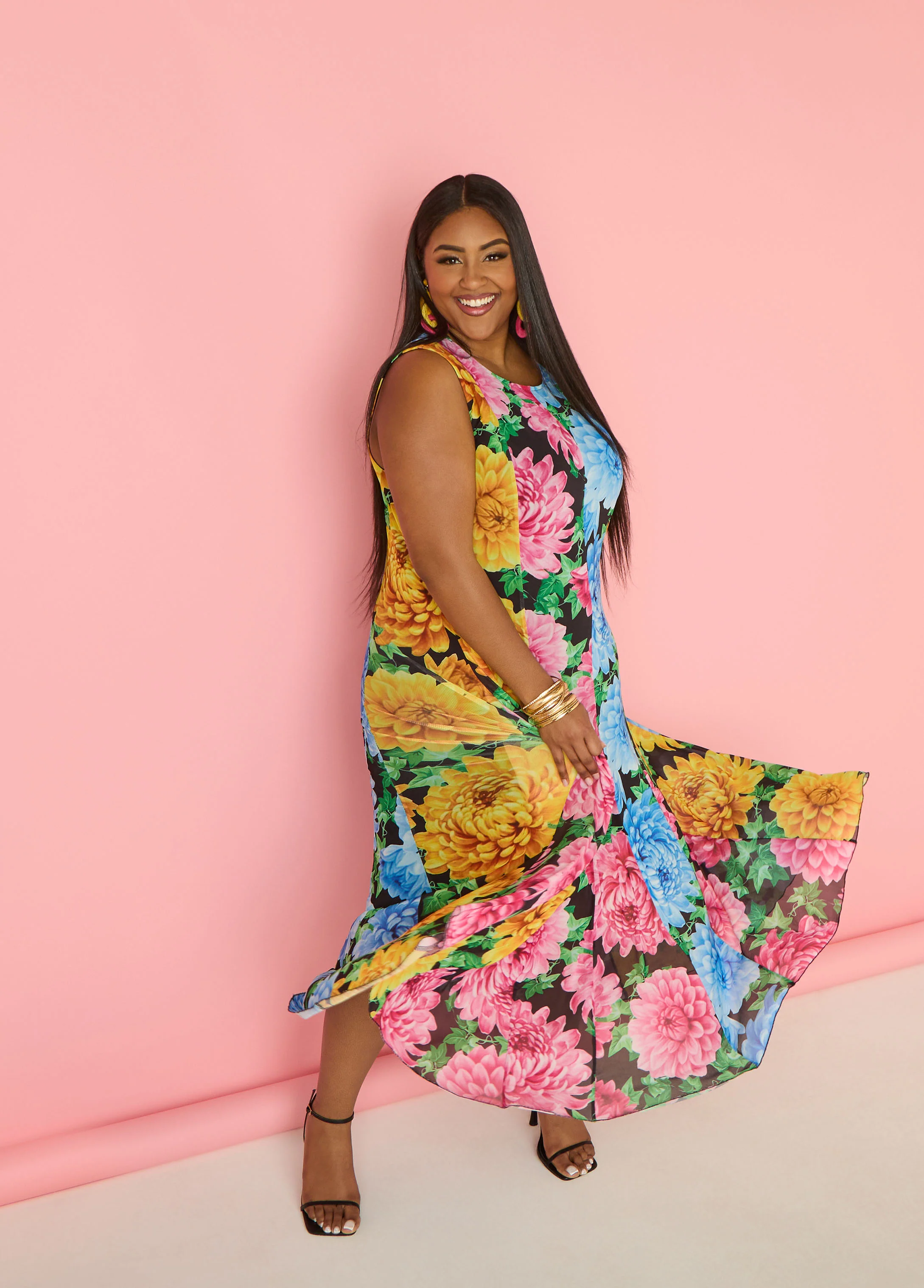 Floral Print Mesh Maxi Dress - Image 4