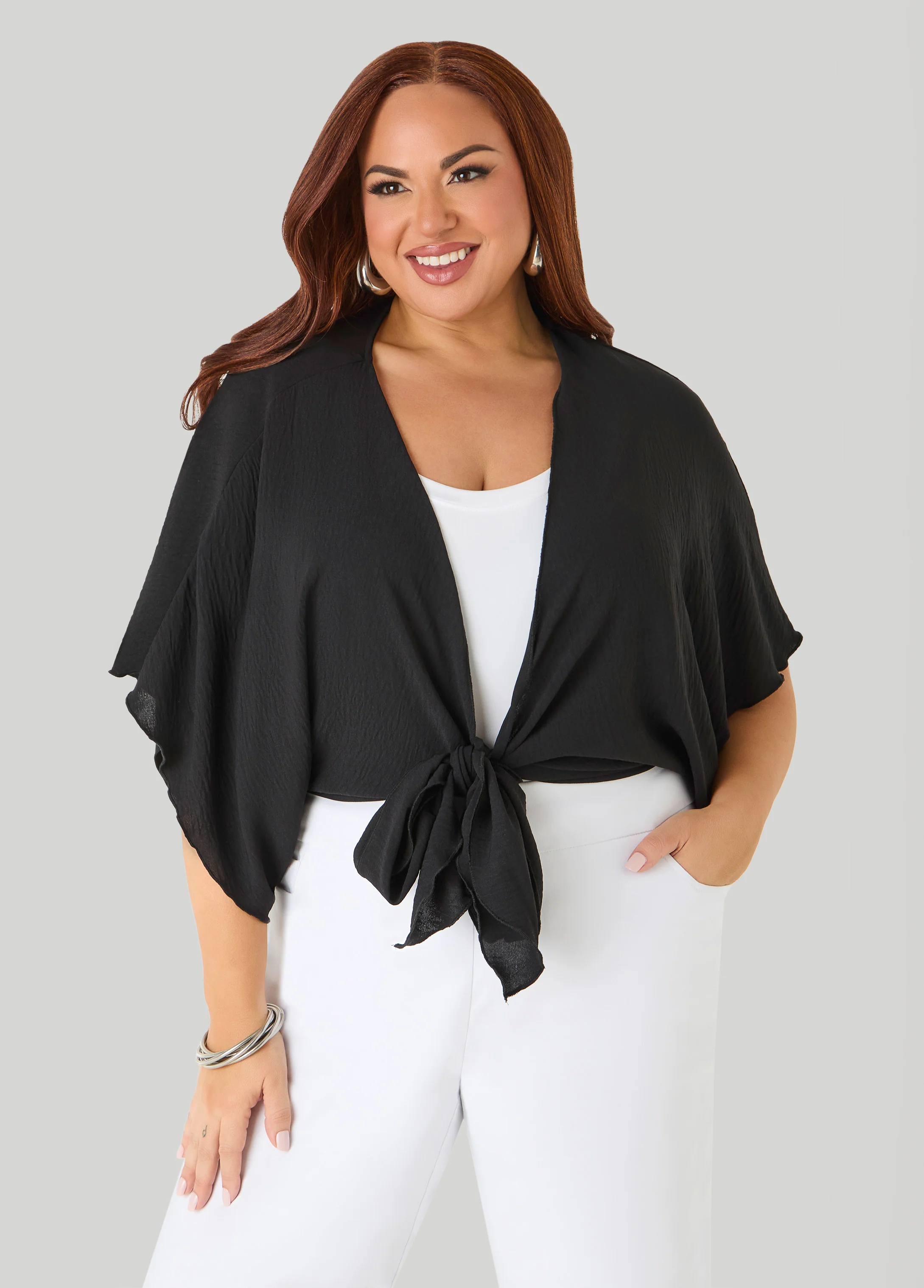 Textured Tie Front Shrug - Image 5