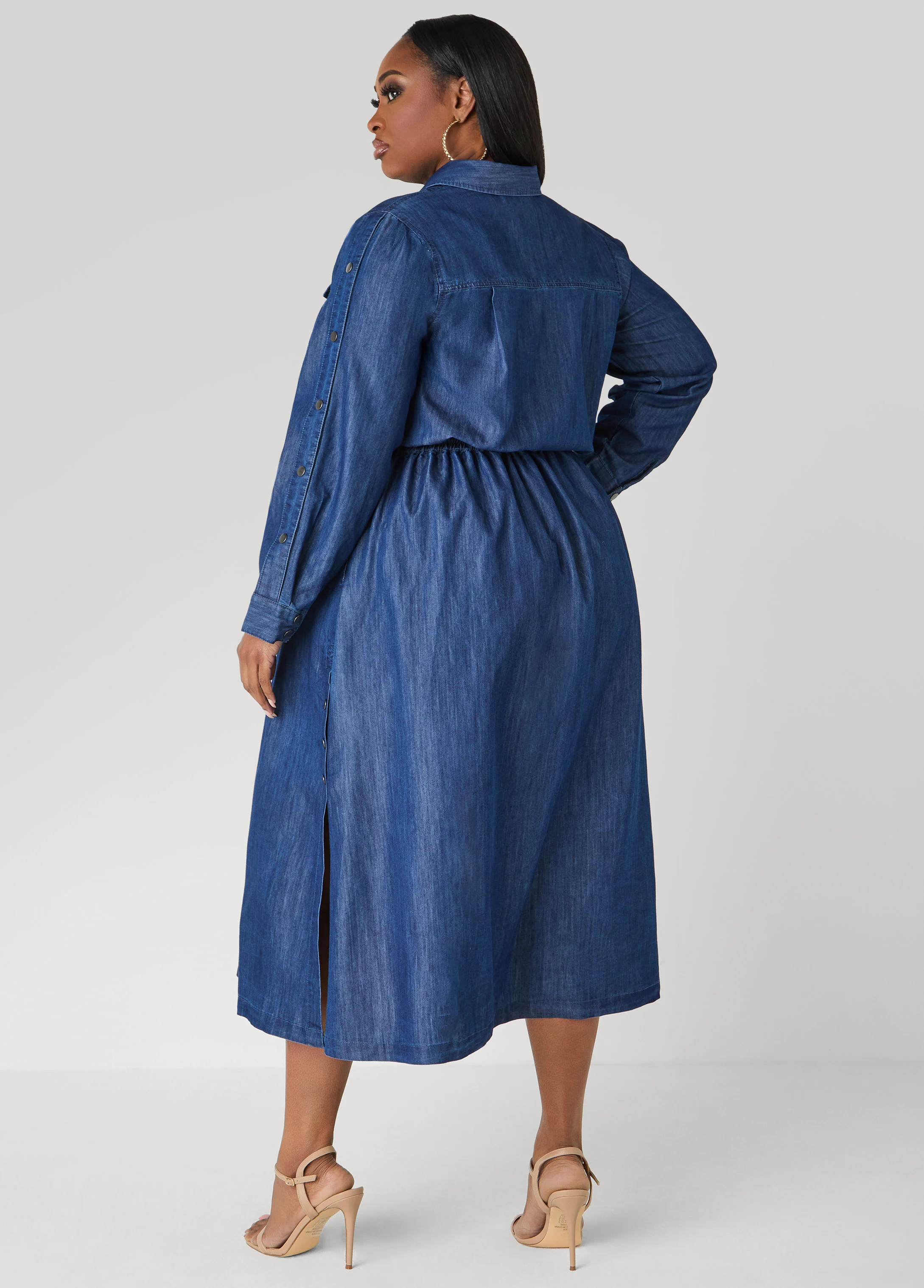 Tall Snap Detailed Chambray Shirtdress - Image 2