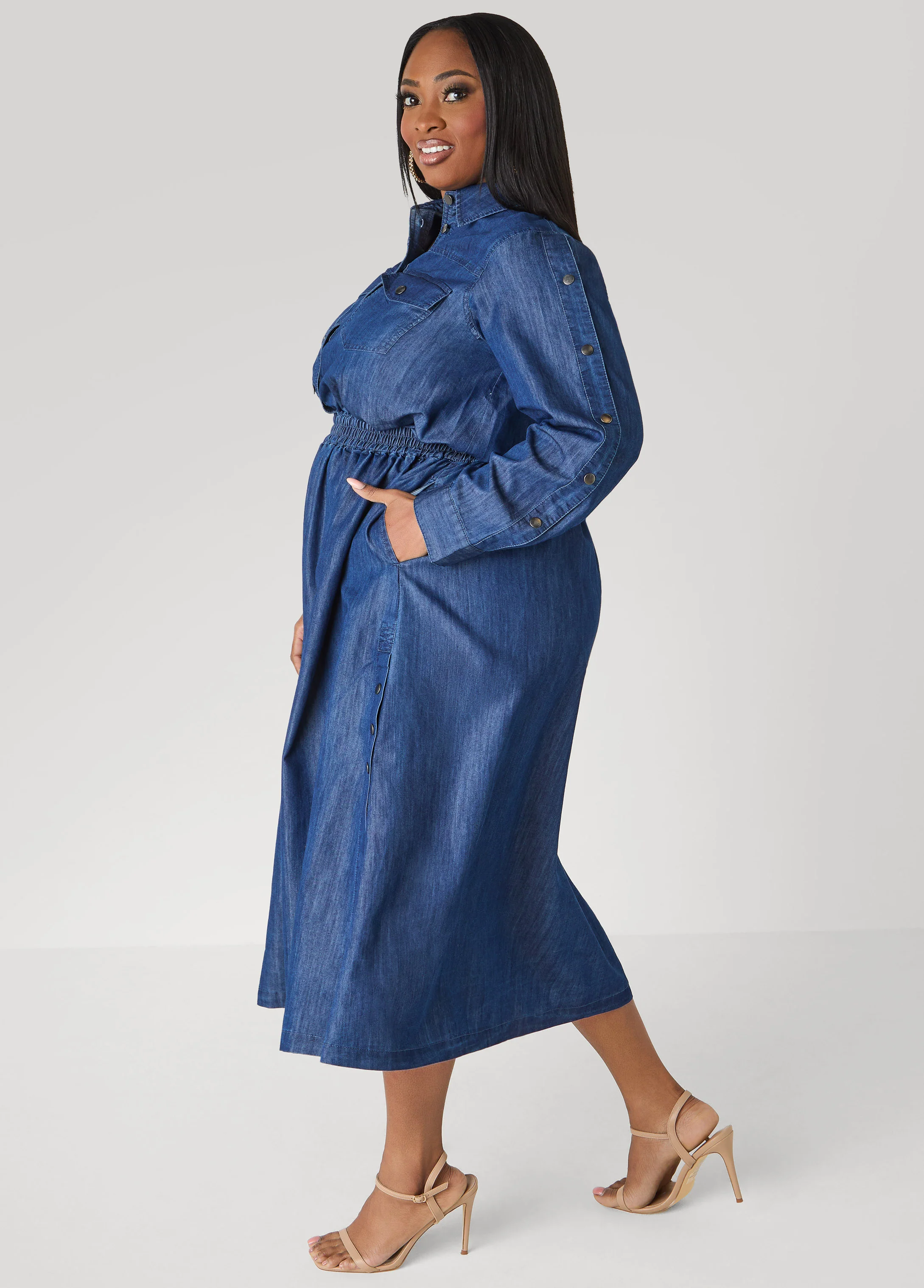 Tall Snap Detailed Chambray Shirtdress - Image 3
