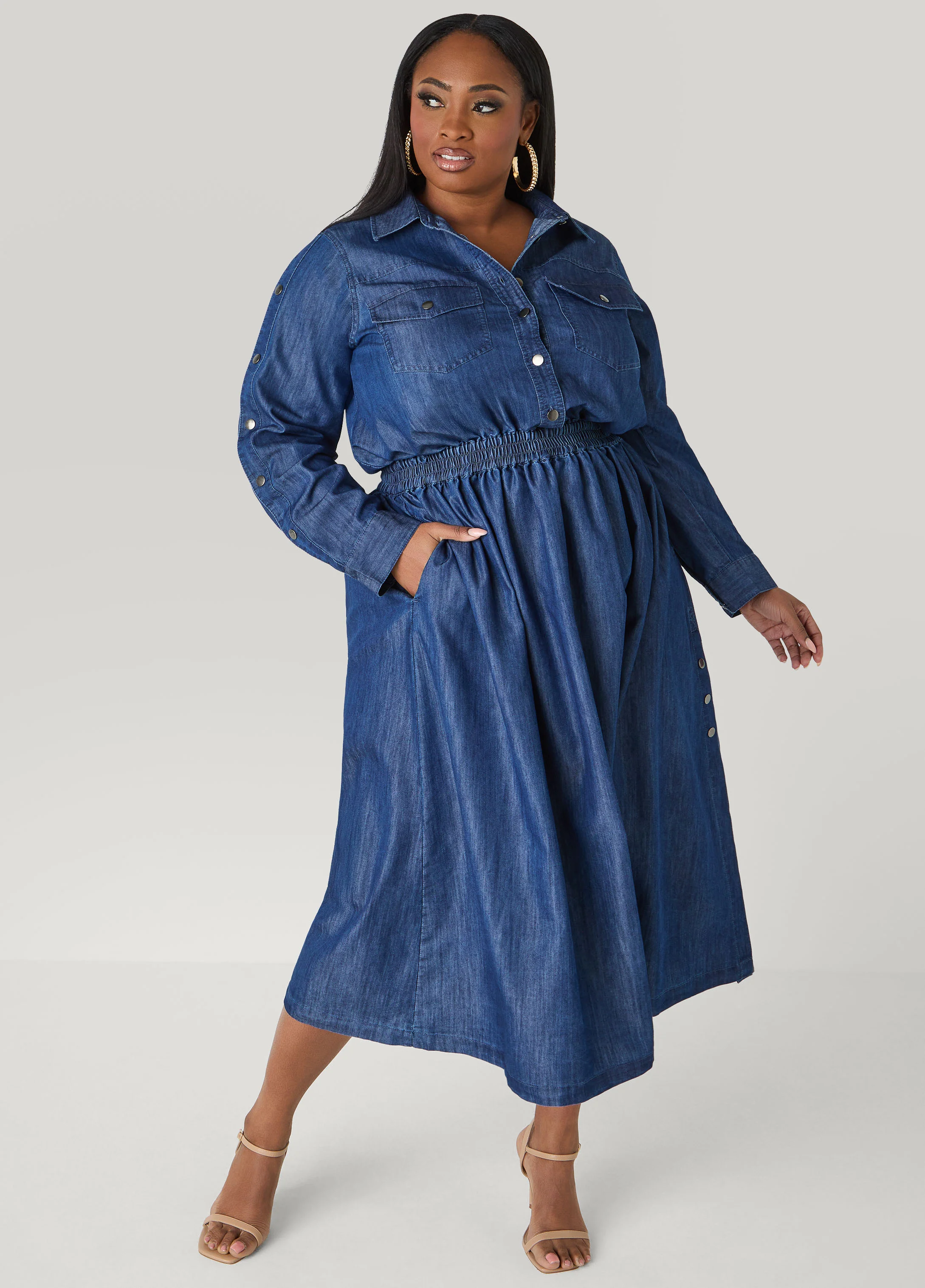Tall Snap Detailed Chambray Shirtdress - Image 5