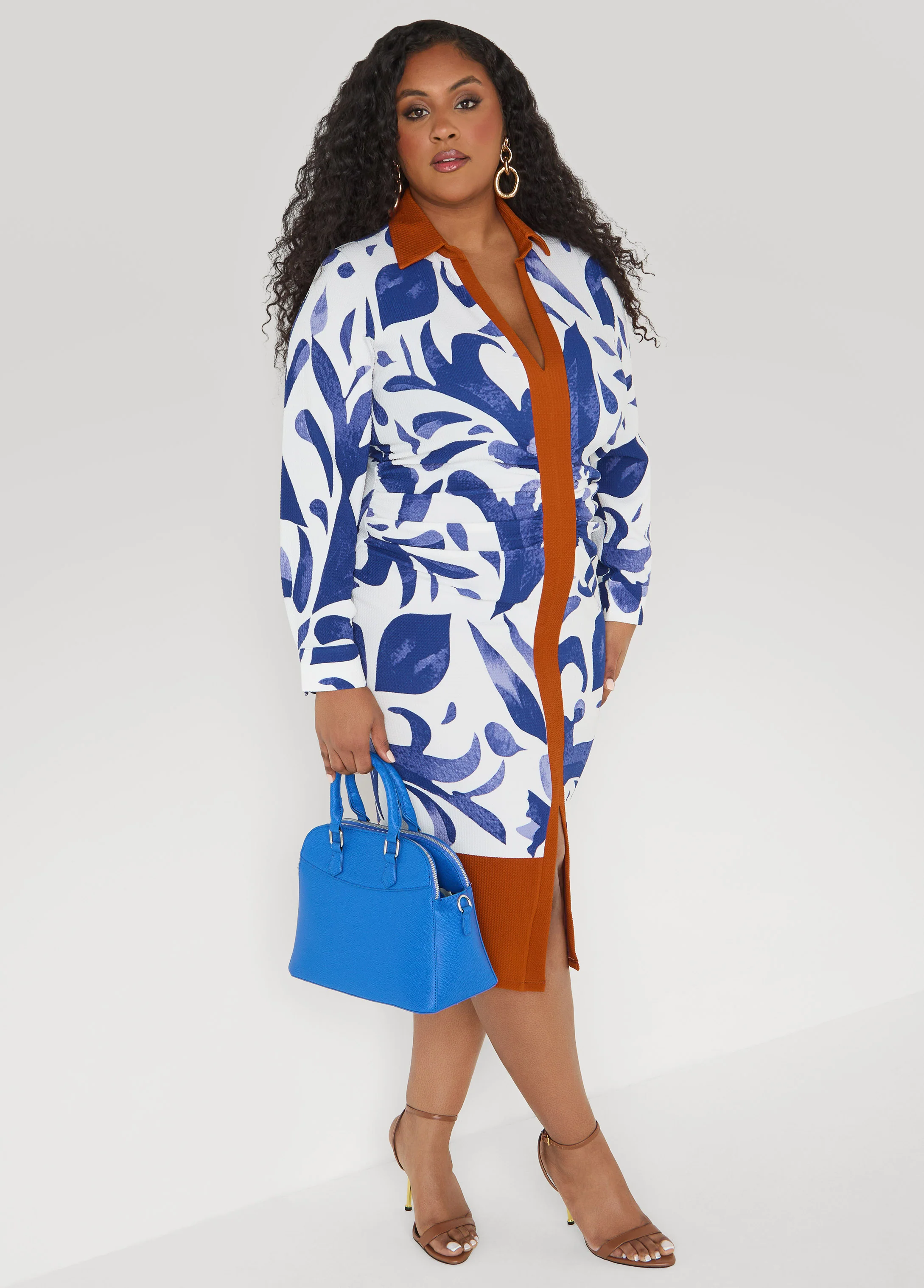 Ruched Leaf Print Bodycon Dress - Image 5
