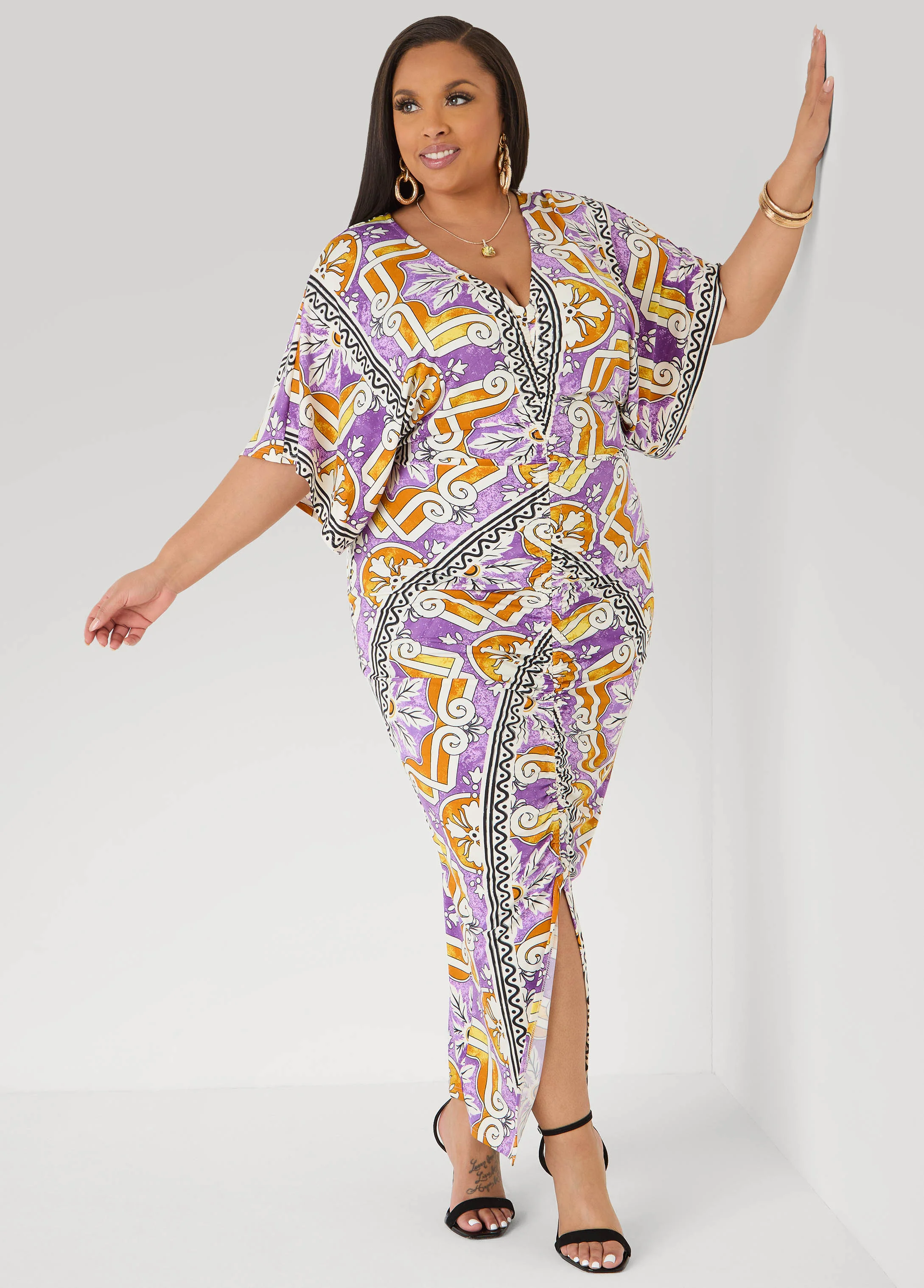 Ruched Printed Maxi Bodycon Dress - Image 3