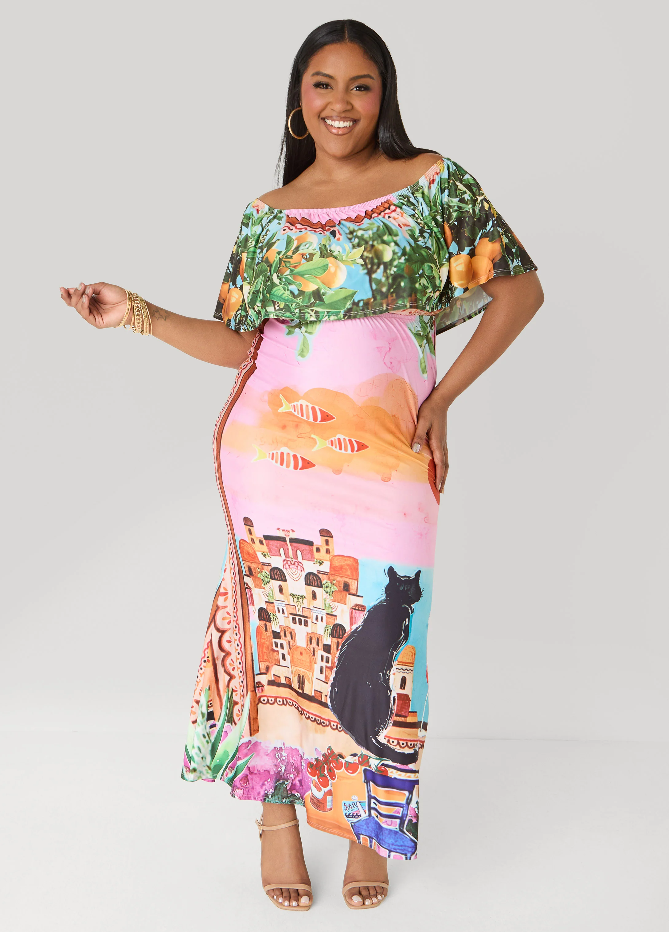 Printed Off The Shoulder Dress - Image 3