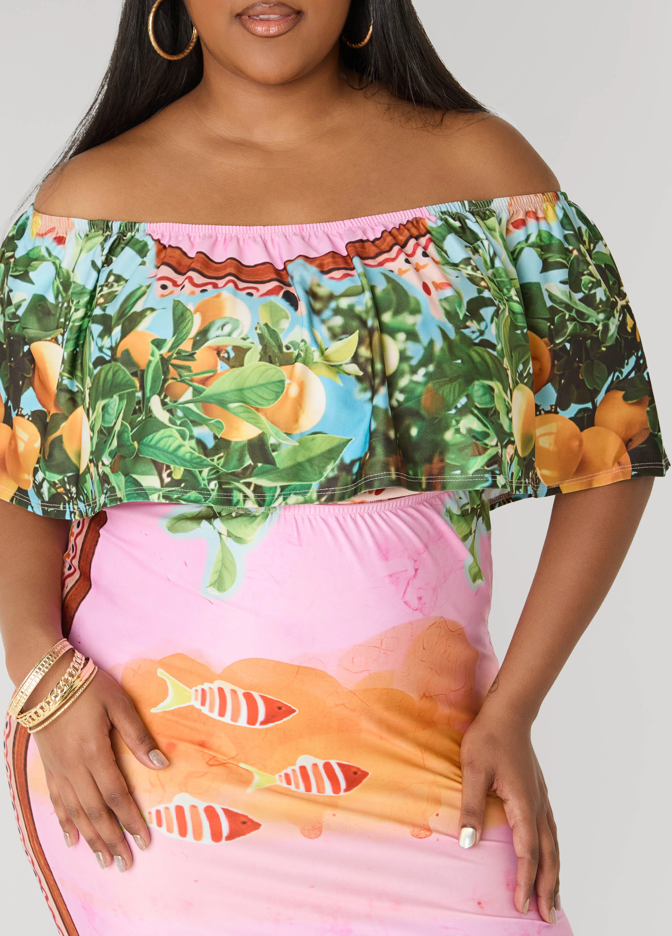 Printed Off The Shoulder Dress - Image 4