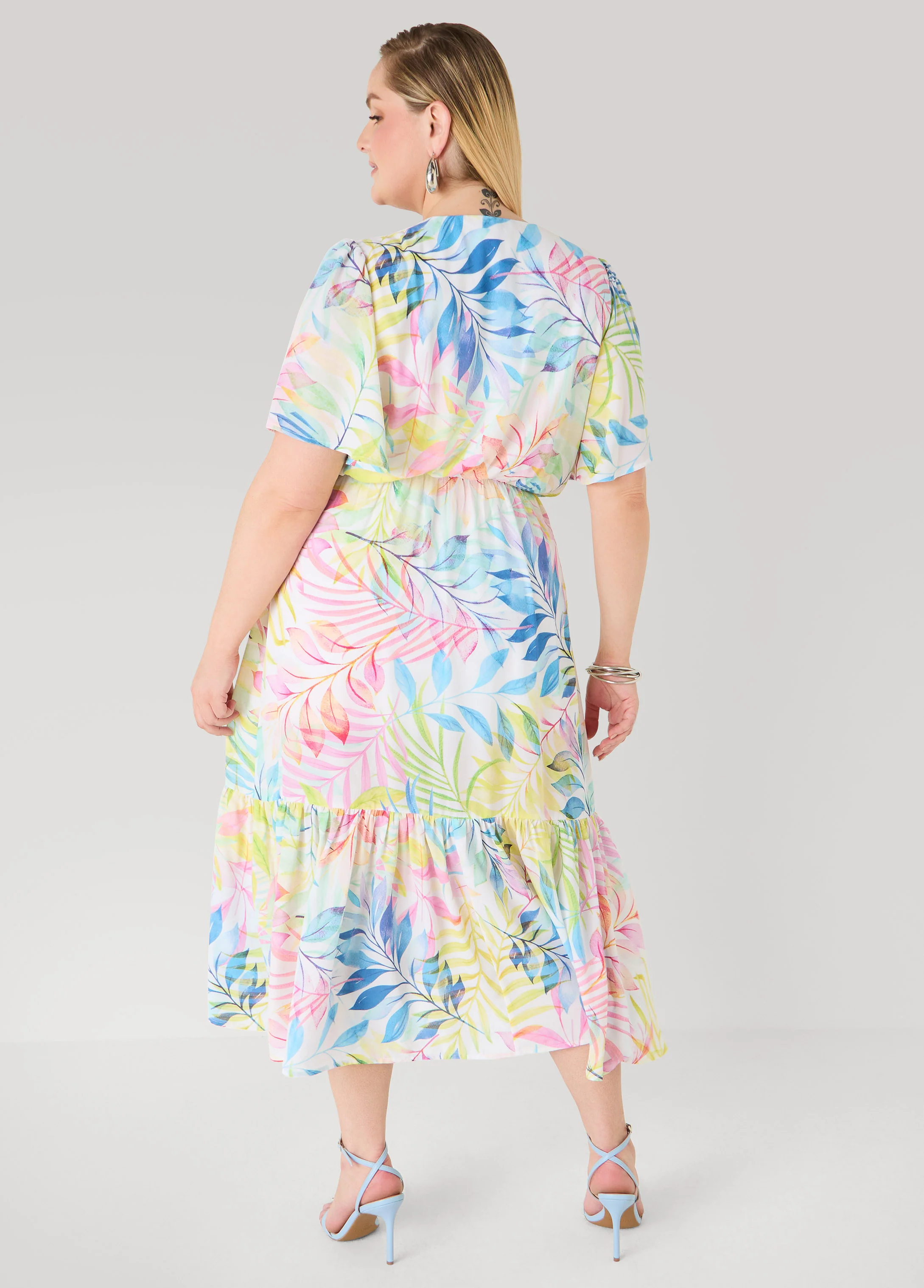 Faux Wrap Watercolor Floral Dress - Image 2