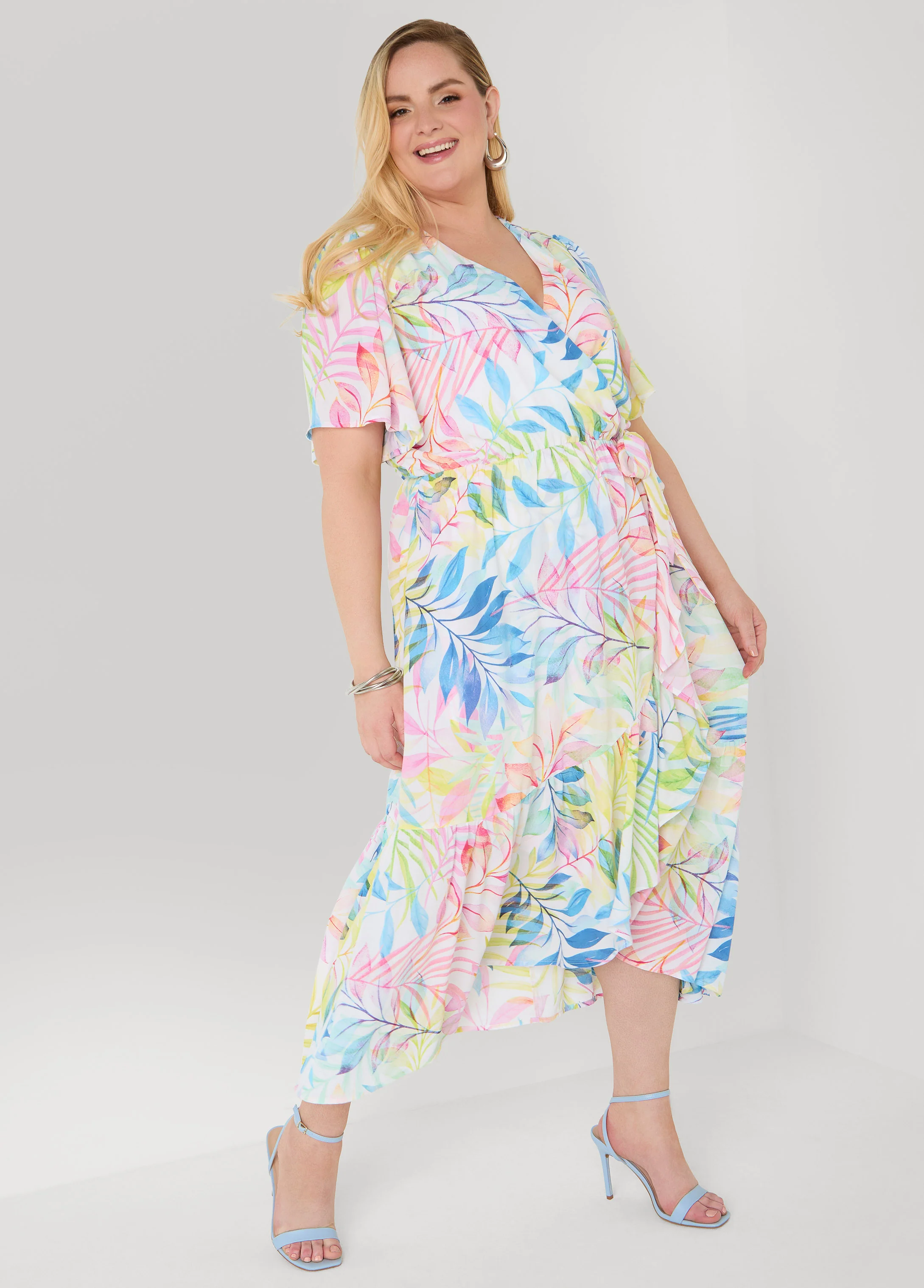 Faux Wrap Watercolor Floral Dress - Image 3